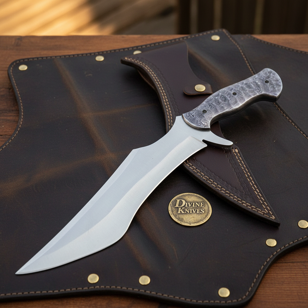 Marbled Micarta Handle Recurve Bowie Knife for Collectors and Display