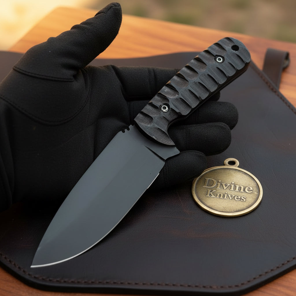 Sculpted Blackout Fixed Blade Knife with Black Coated Blade