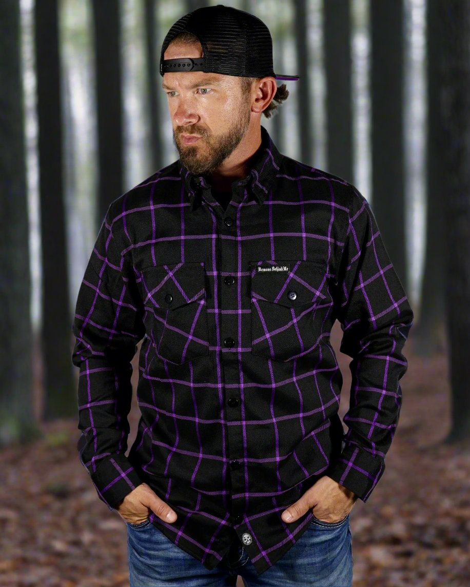 The "Raven" Black & Purple Flannel (Hidden Snap Collars)