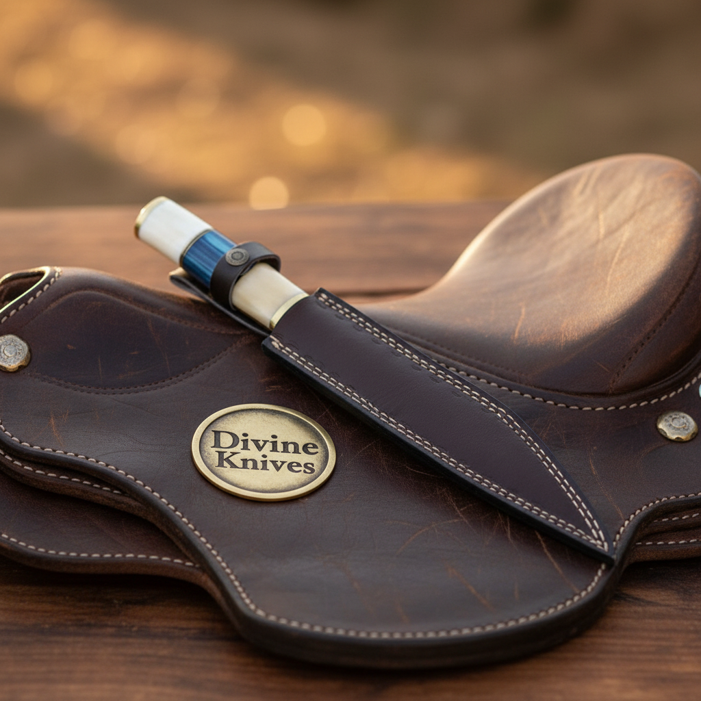 Hybrid Handle Broken-Back Seax Knife with Bone and Blue Accent Handle