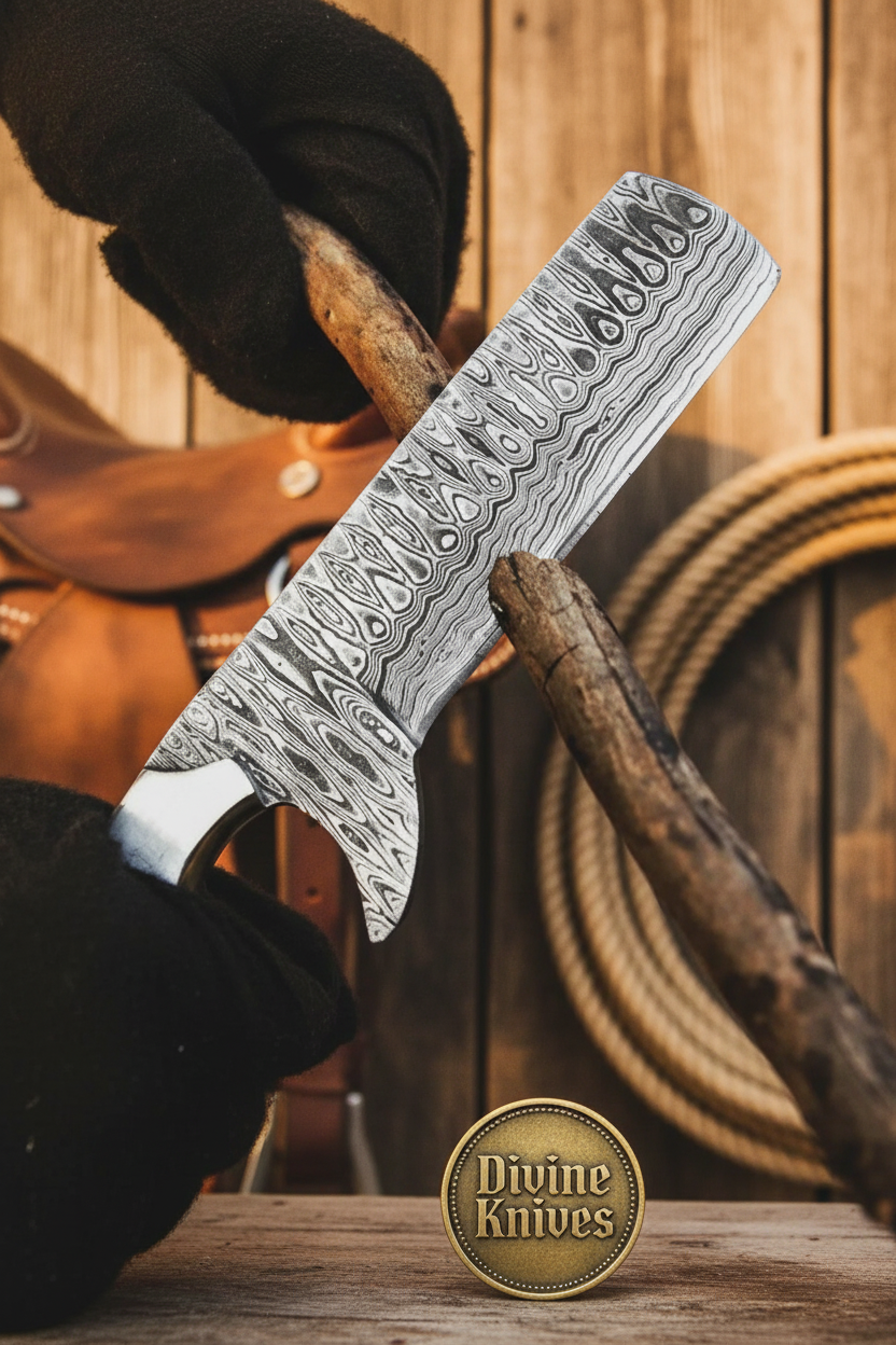Micarta and Turquoise Bull Cutter with Scale Pattern Damascus Blade