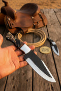 Black & Gold Resin Handle Damascus Bushcraft Knife with Saw-Back