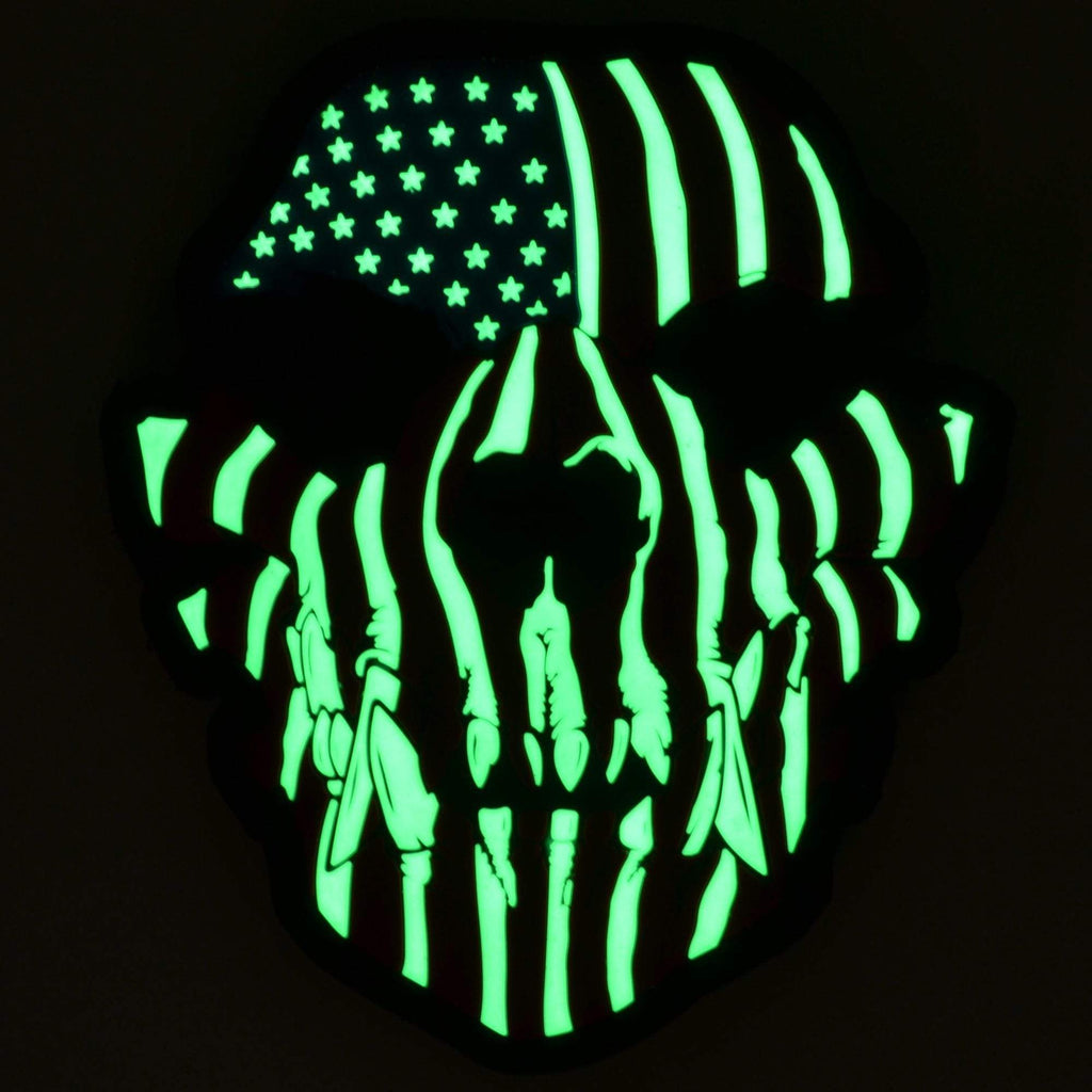 K9 K-9 Dog Canine Skull US Flag - 3x3.5 PVC Patch COLOR or GLOW IN THE DARK
