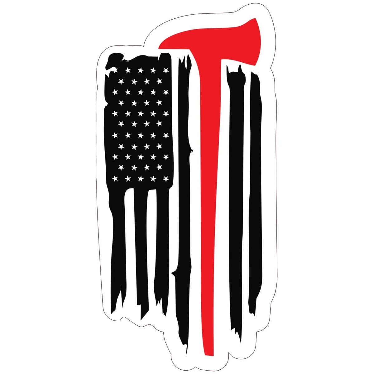 Firefighter US Flag Thin Red Line with Axe - 2x3.75 inch Sticker