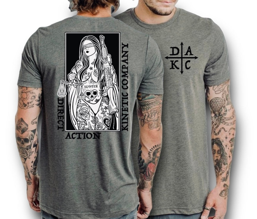 "BLIND JUSTICE" TEE (HEATHER CHARCOAL)