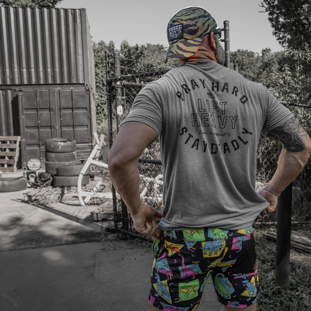 Pray Hard. Lift Heavy. Stay Deadly. Men's T-Shirt