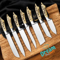 Custom Kitchen Knives Set – Handcrafted J2 Steel Blades with Camel Bone Handle