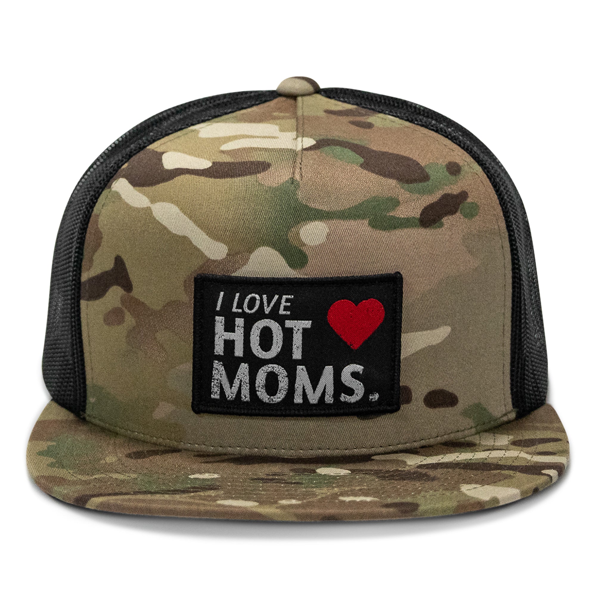 I Love Hot Moms Patch Flatbill Snapback Hat