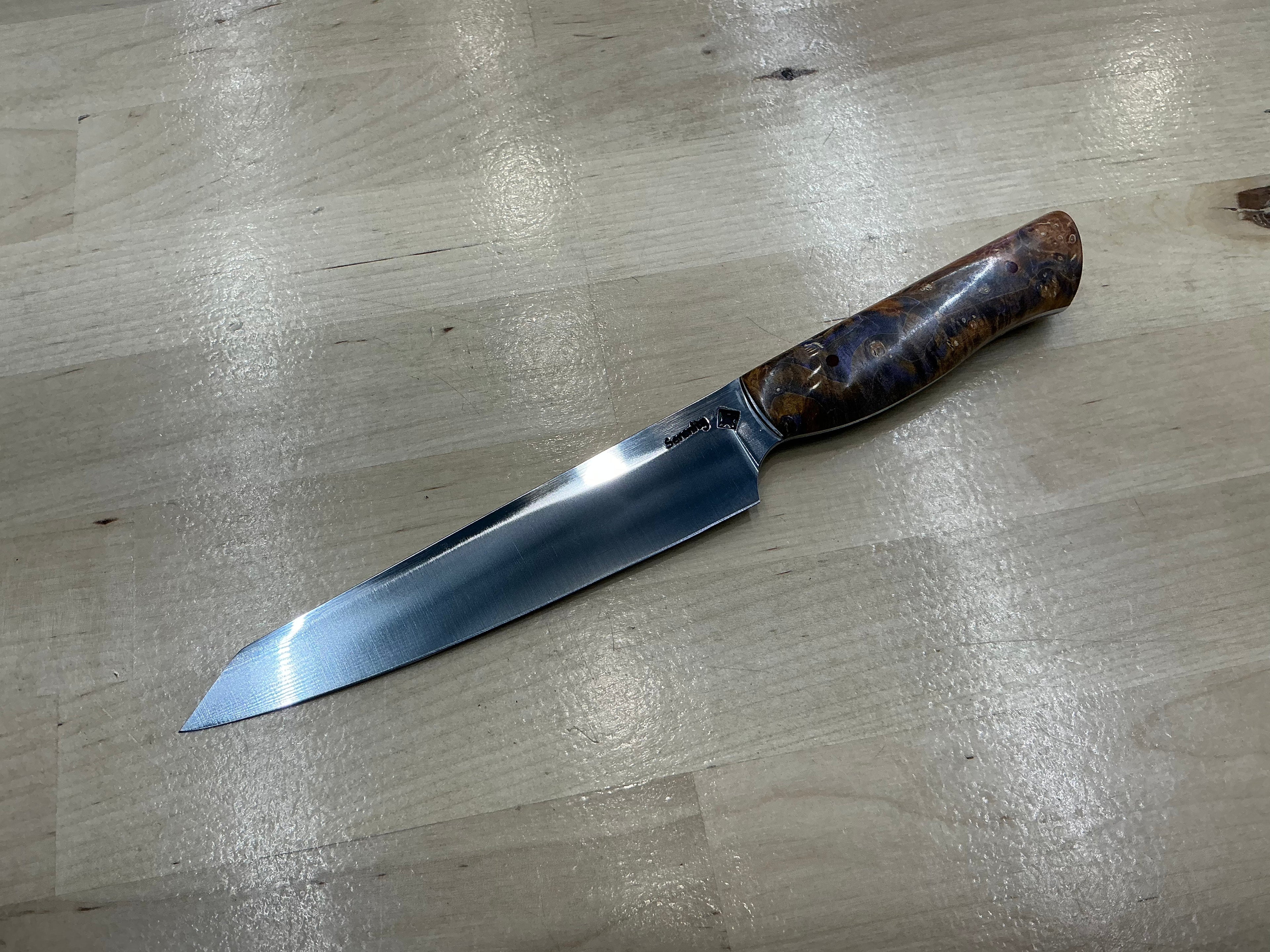 Steaksuki Knife - Orange/Purple Box Elder Burl - CPM154