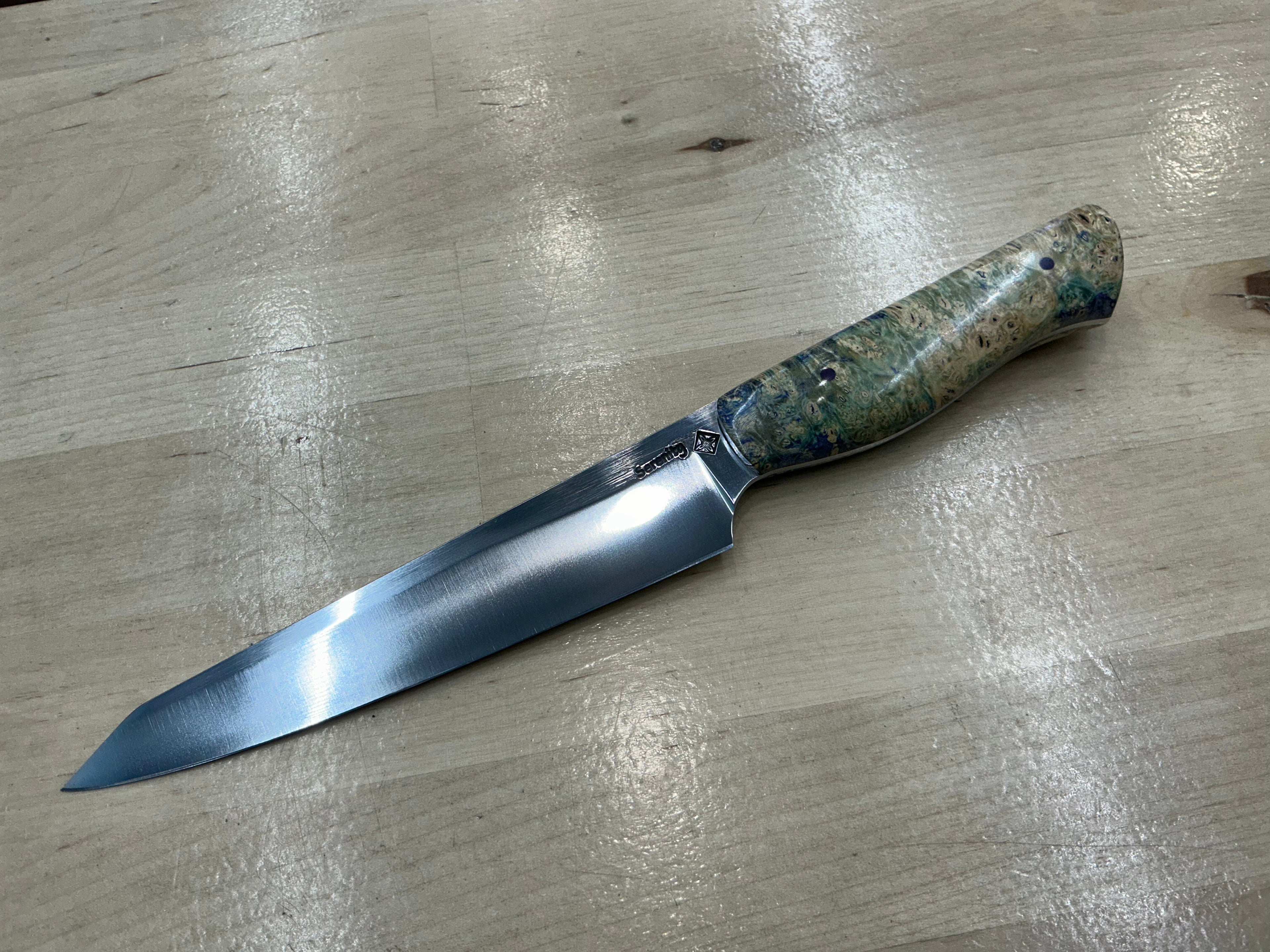 Steaksuki Knife - Purple & Cream Box Elder Burl - CPM154
