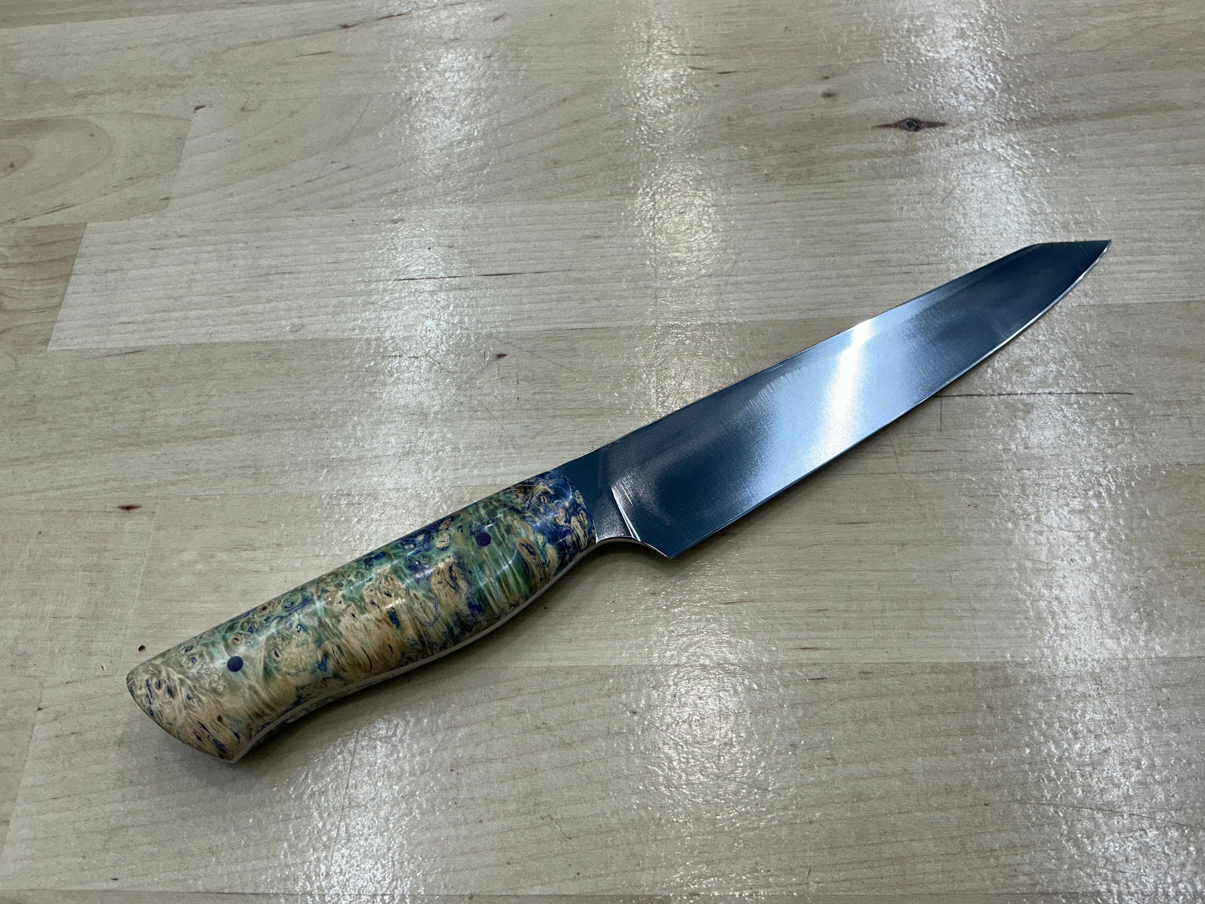 Steaksuki Knife - Purple & Cream Box Elder Burl - CPM154