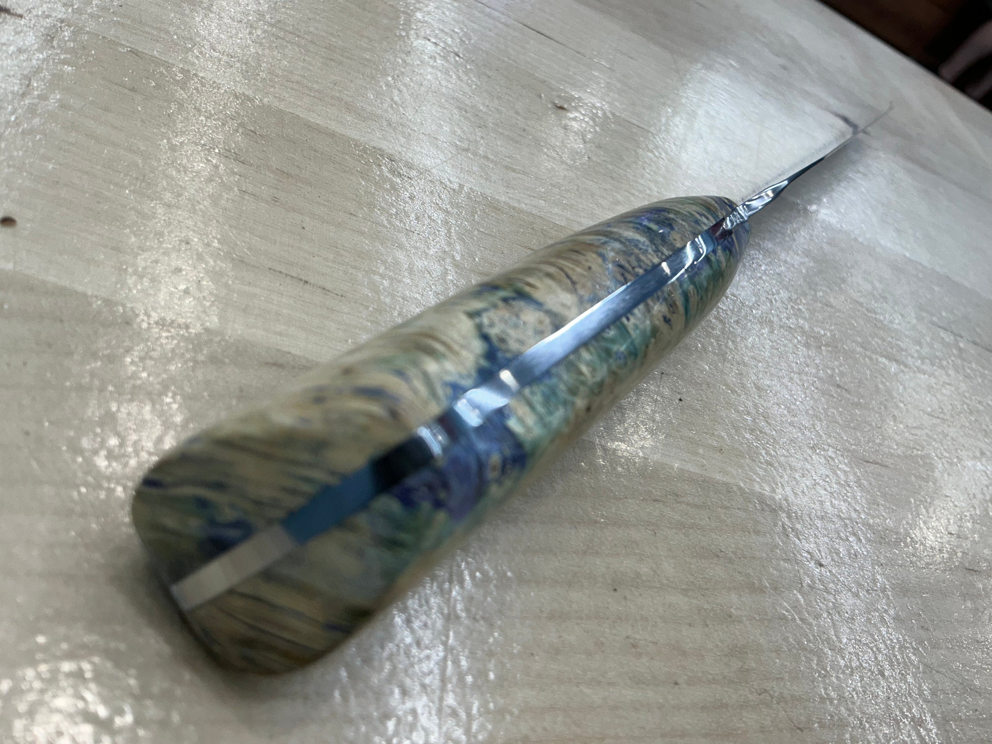 Steaksuki Knife - Purple & Cream Box Elder Burl - CPM154