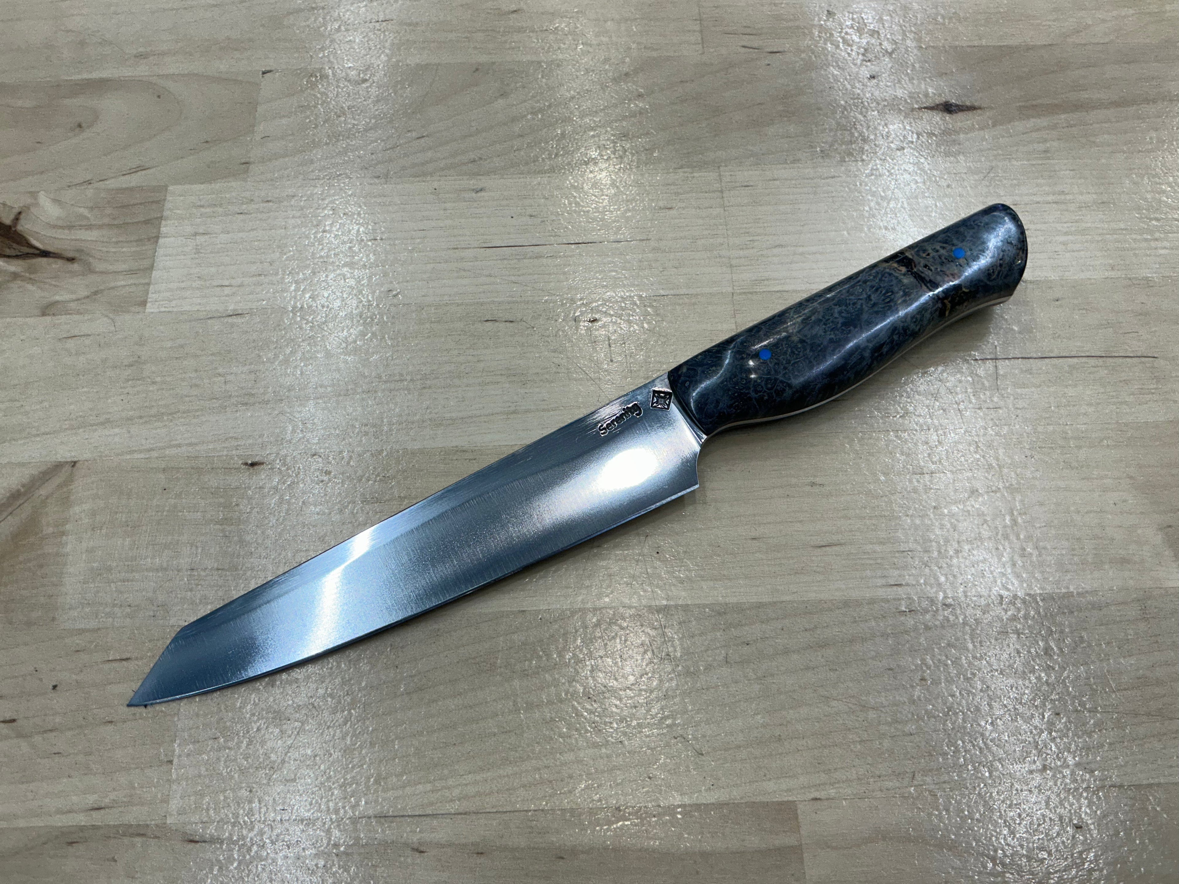 Steaksuki Knife - Blue Box Elder Burl - CPM154