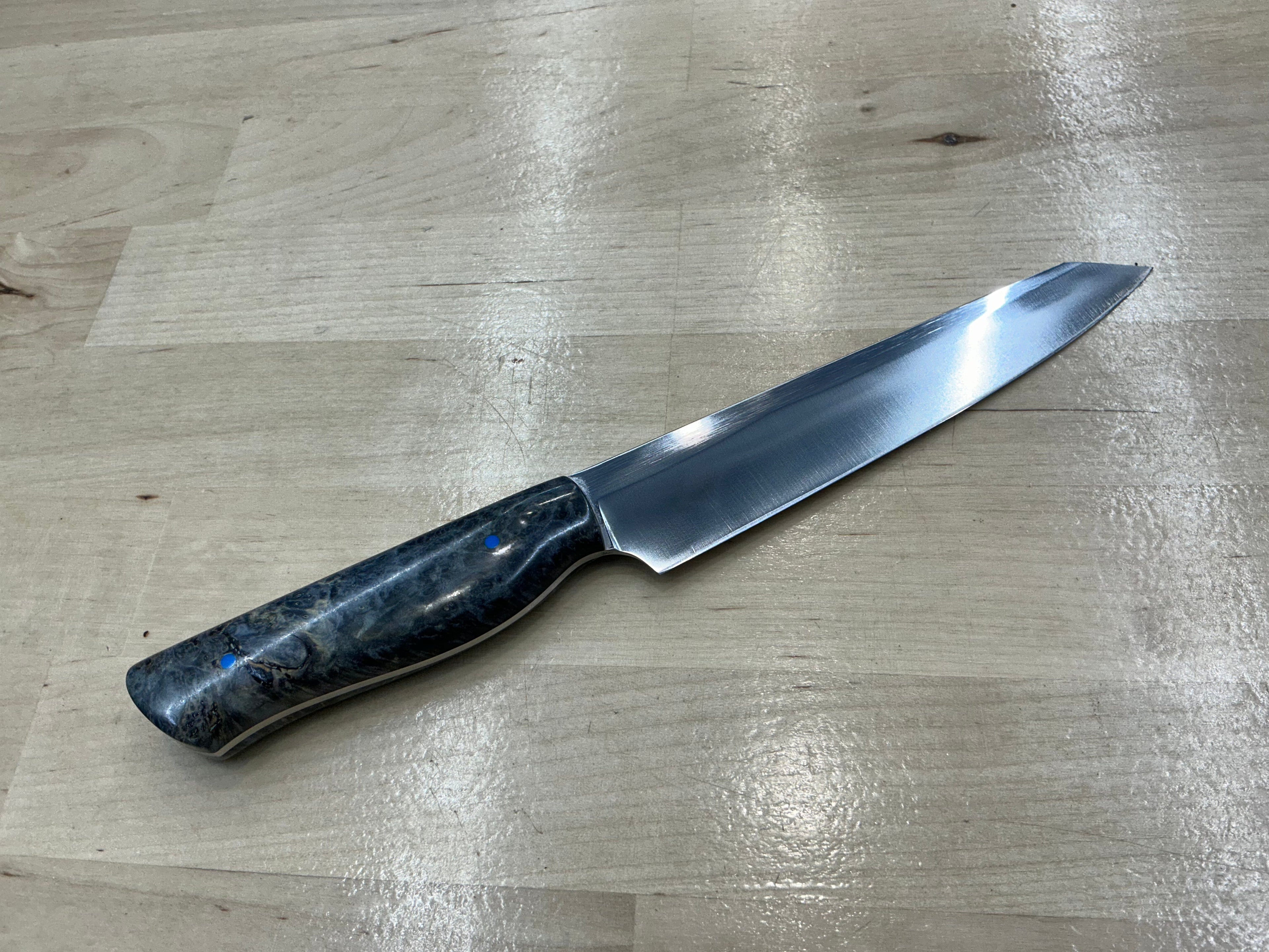 Steaksuki Knife - Blue Box Elder Burl - CPM154