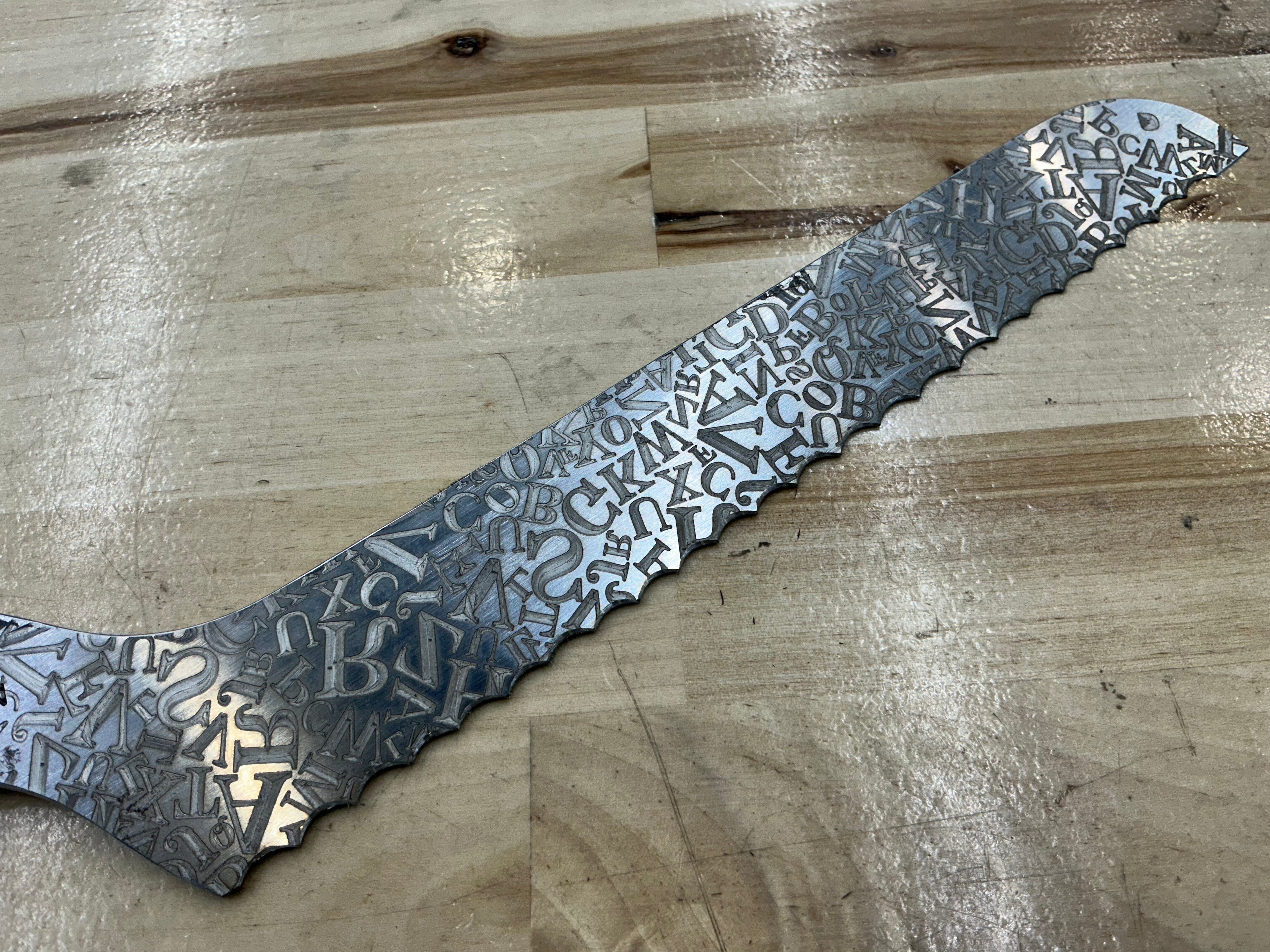 Alphabet Soup Bread Knife - CPM154 - Box Elder Burl