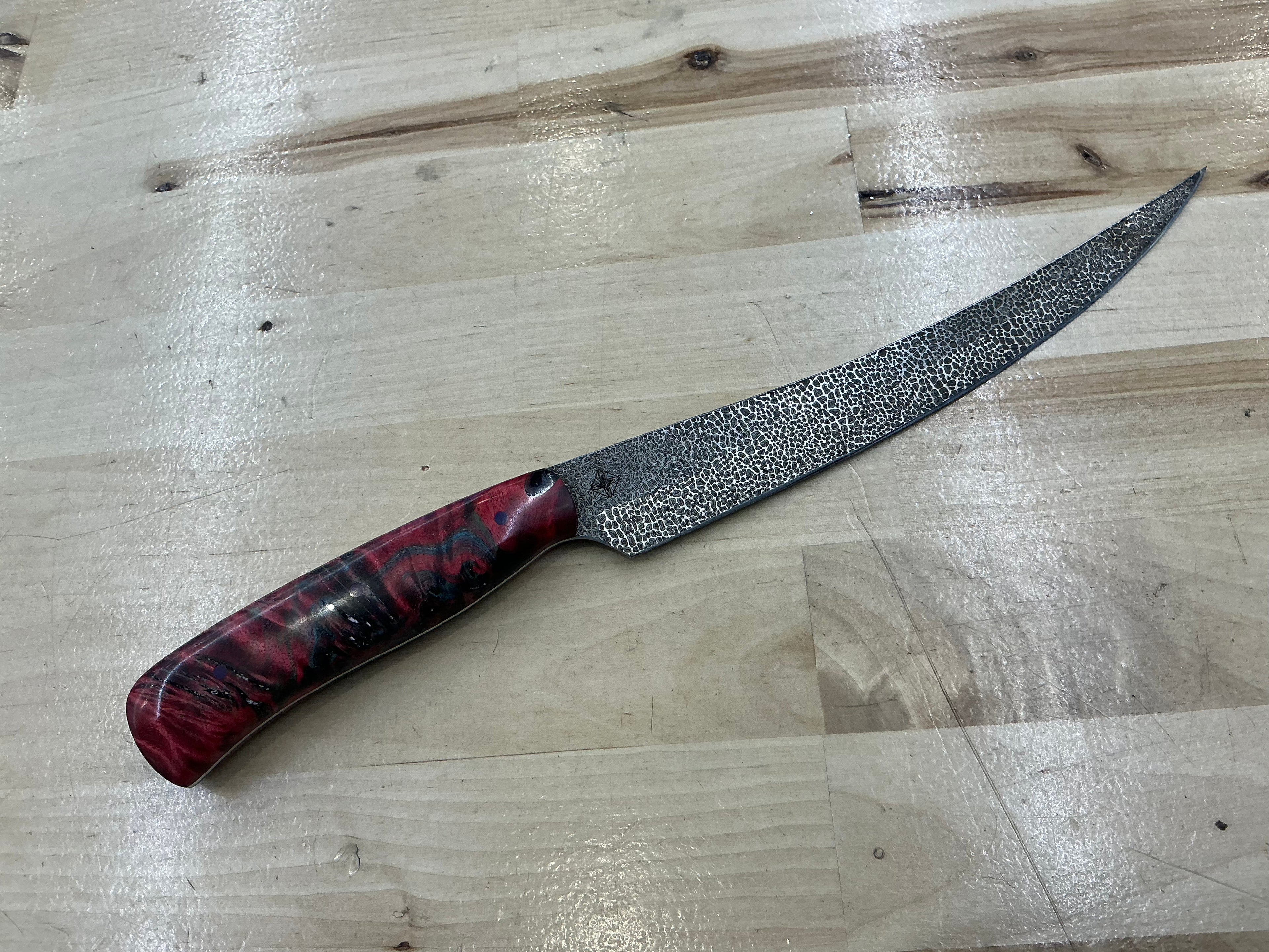 Long Boning Knife - Z-FiNite - Pink Maple Burl Handle