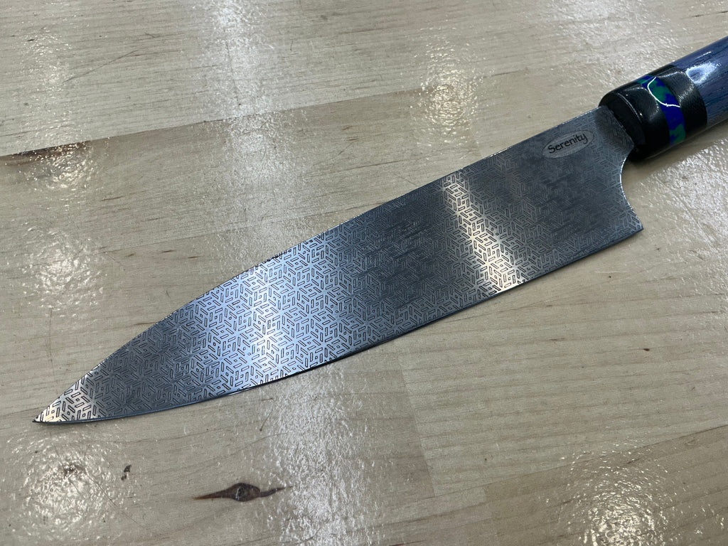 Hidden Tang Gyuto - CPM154 - Blue Spalted Pecan Handle