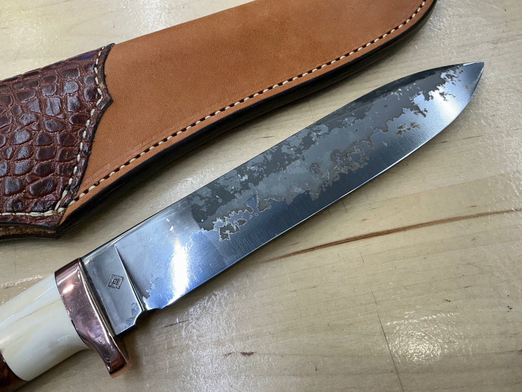 Large Drop Point Hunter - CPM154 - Amboyna Burl & Walrus Tusk Handle