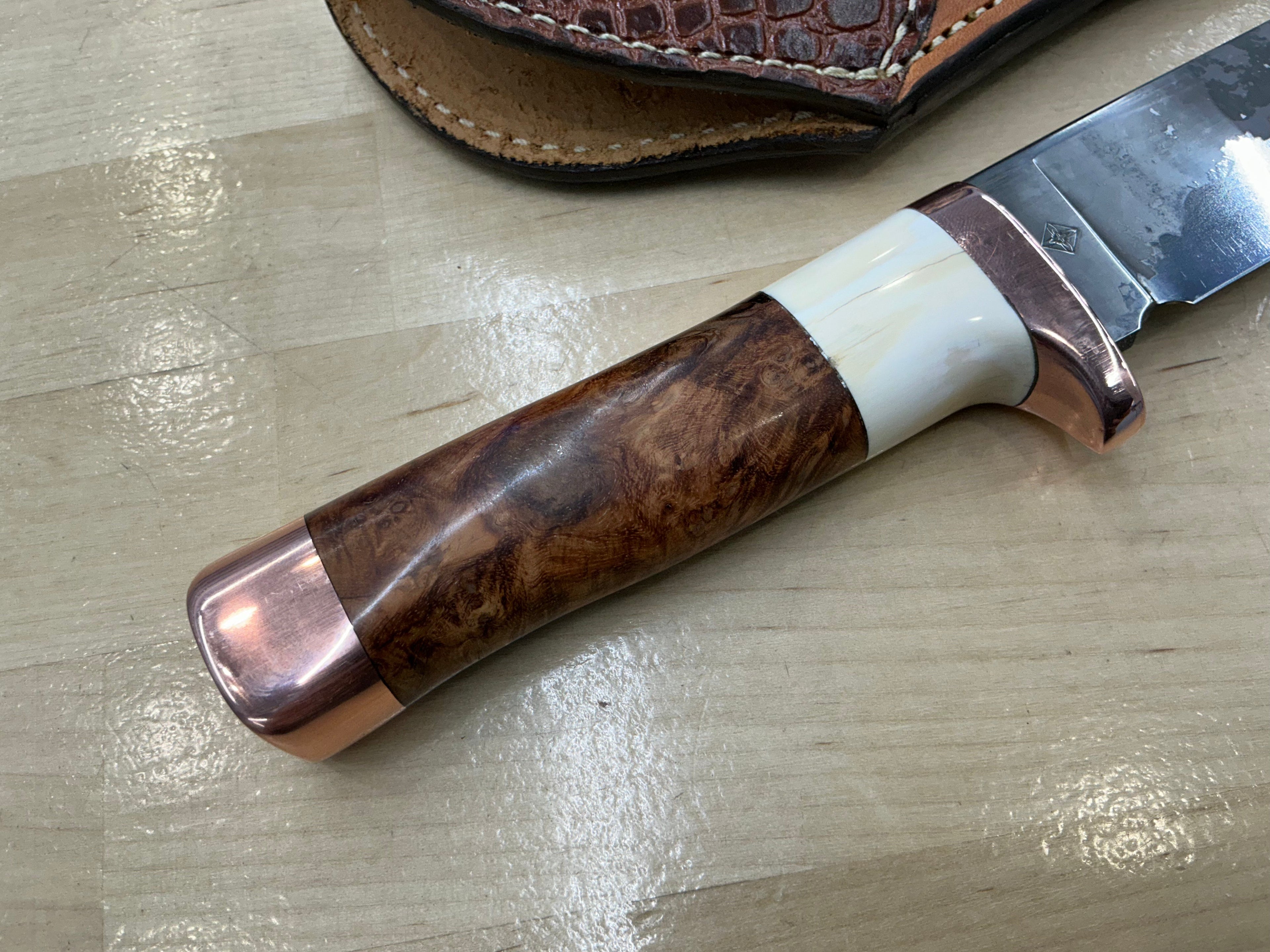 Large Drop Point Hunter - CPM154 - Amboyna Burl & Walrus Tusk Handle