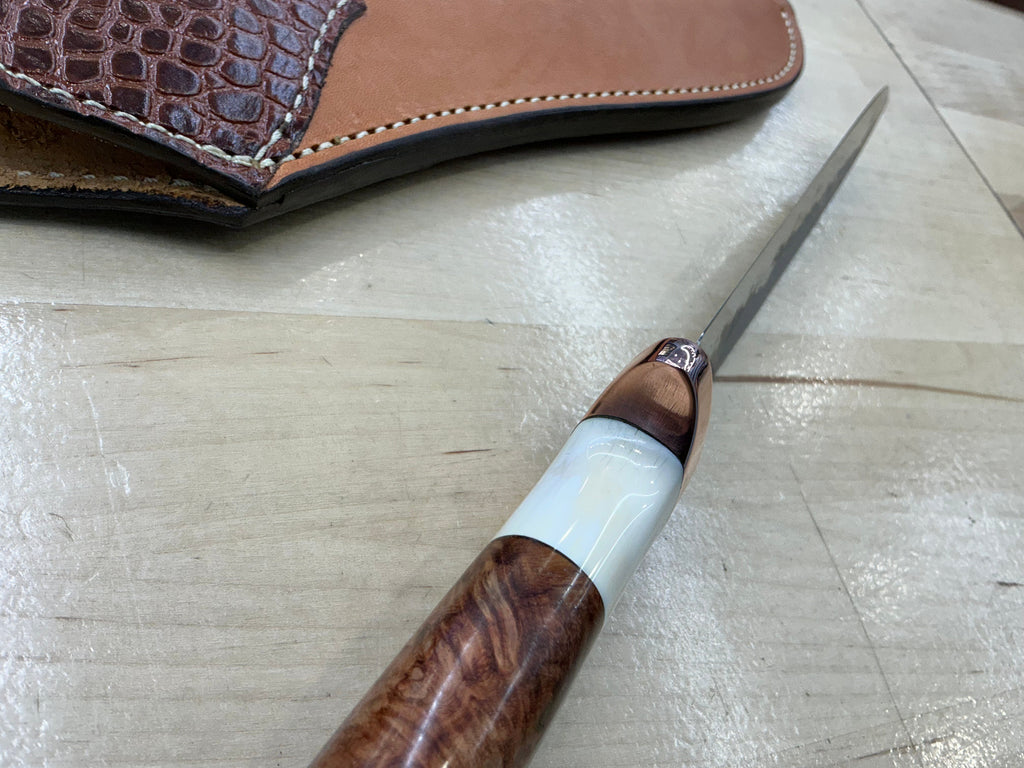 Large Drop Point Hunter - CPM154 - Amboyna Burl & Walrus Tusk Handle