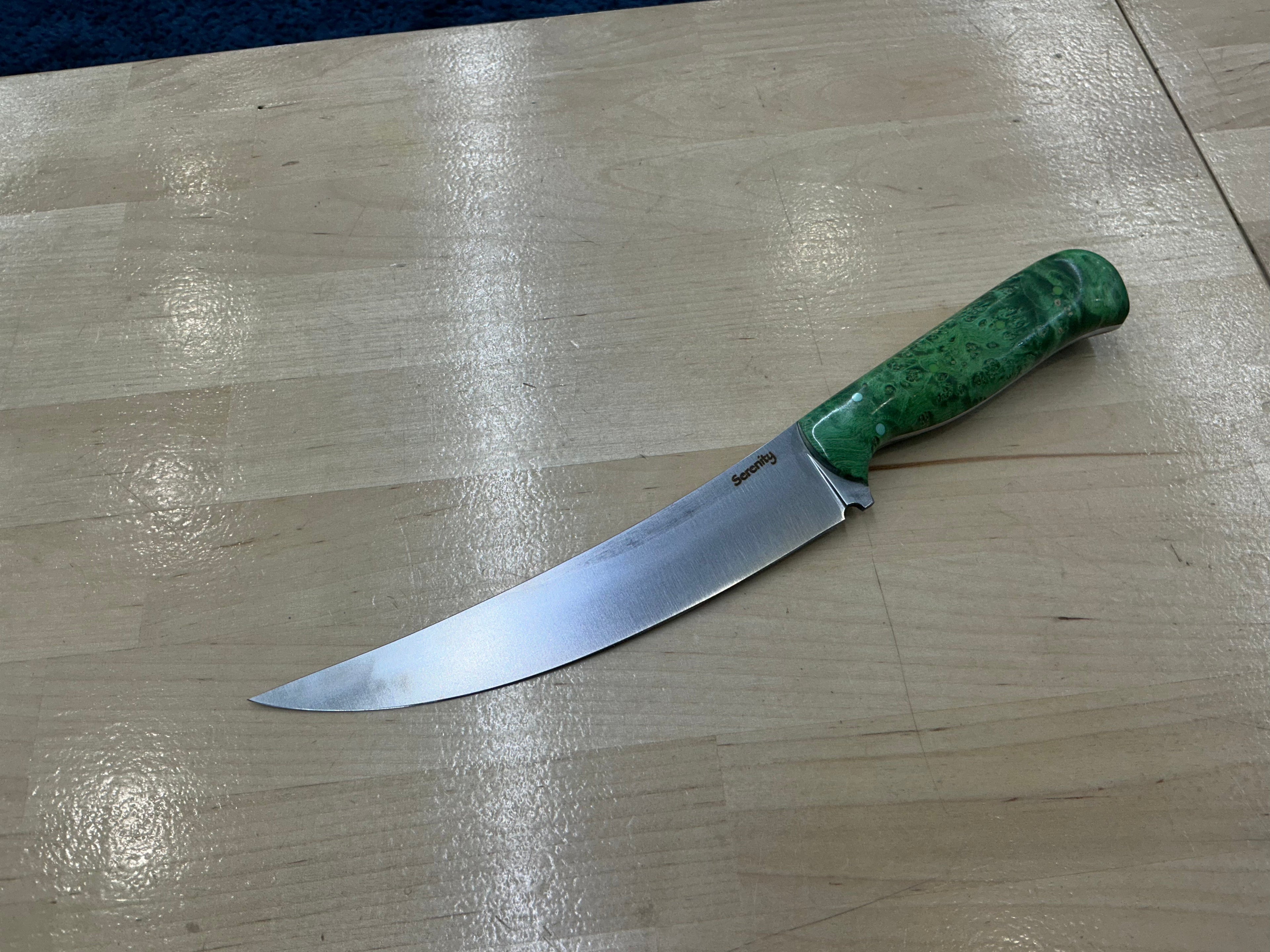 Thick Spanish Boning Knife - CPM 154 - Green Box Elder Burl Handle
