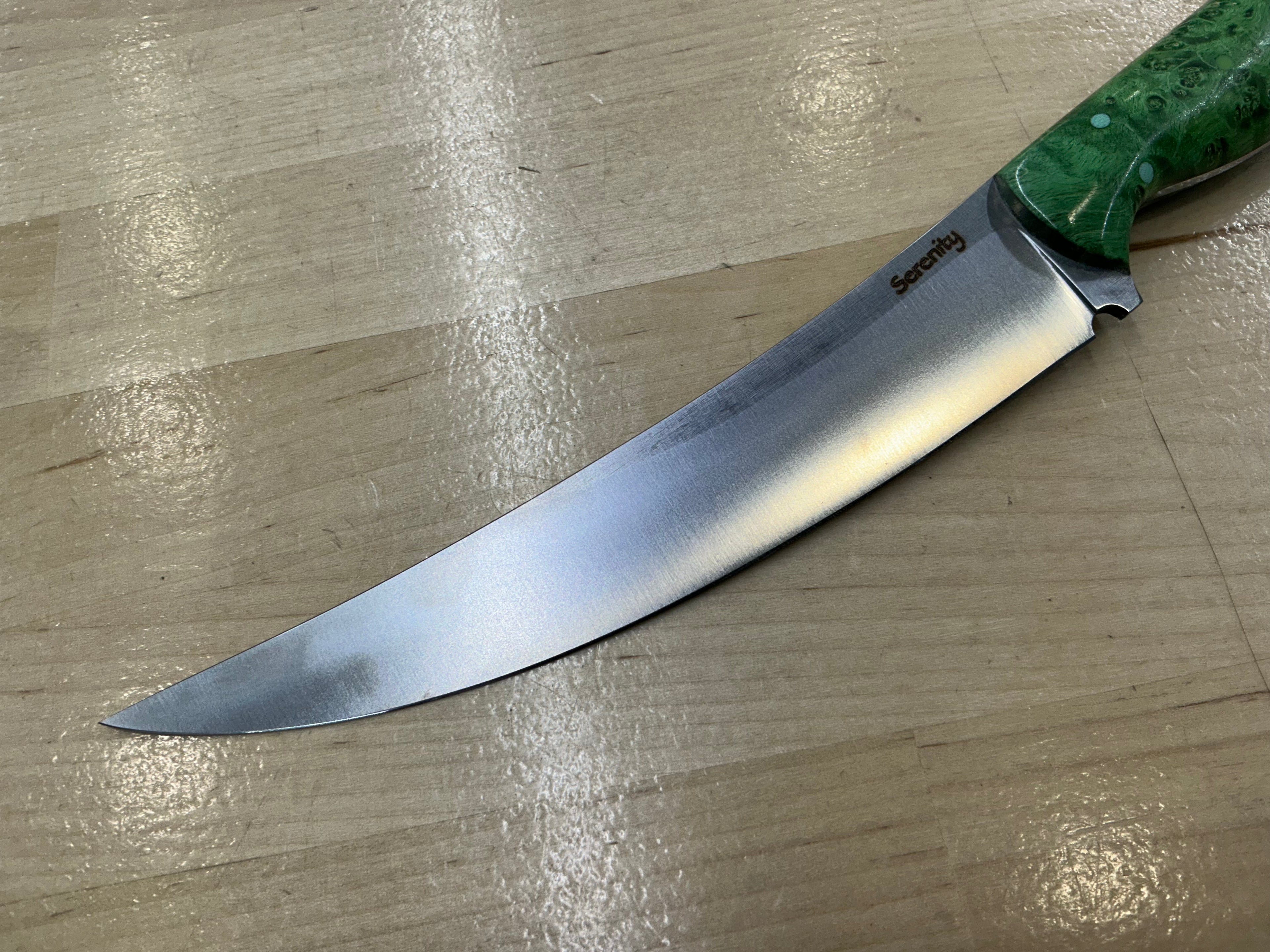 Thick Spanish Boning Knife - CPM 154 - Green Box Elder Burl Handle
