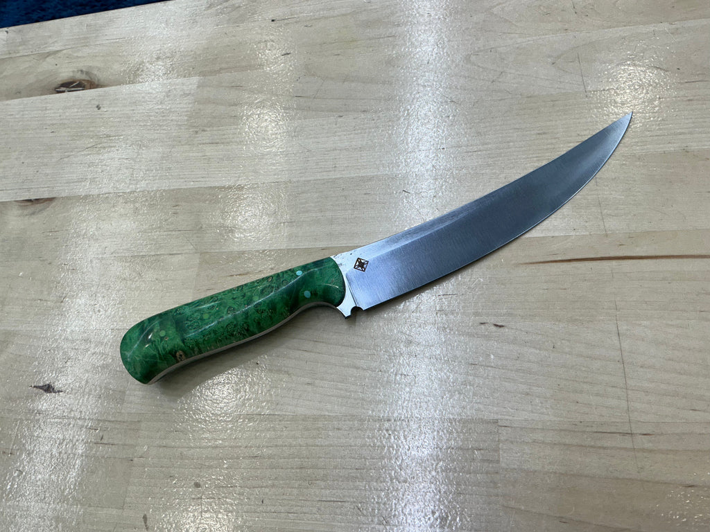 Thick Spanish Boning Knife - CPM 154 - Green Box Elder Burl Handle