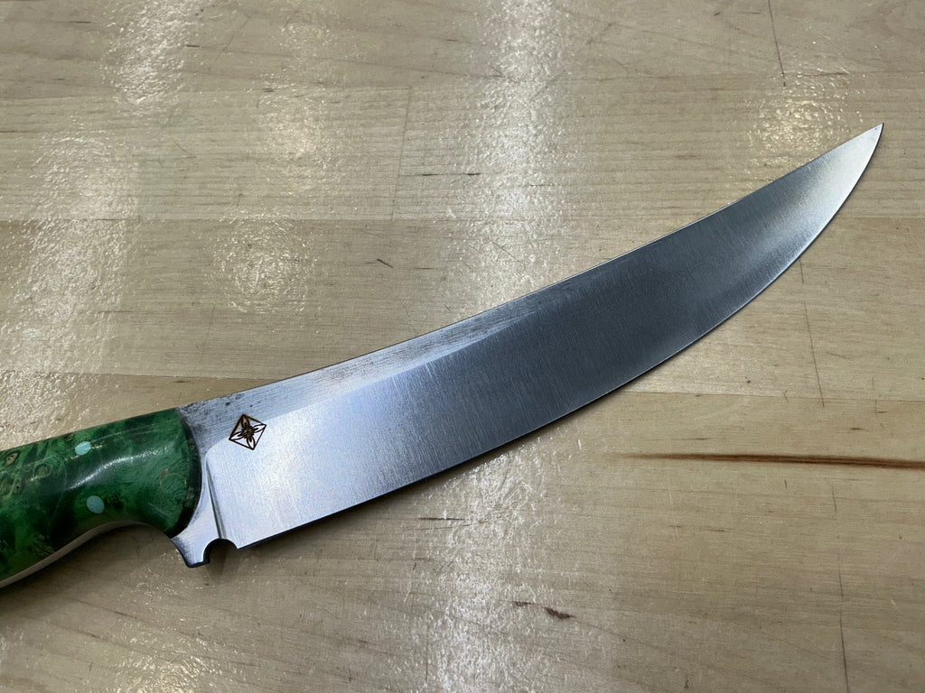 Thick Spanish Boning Knife - CPM 154 - Green Box Elder Burl Handle