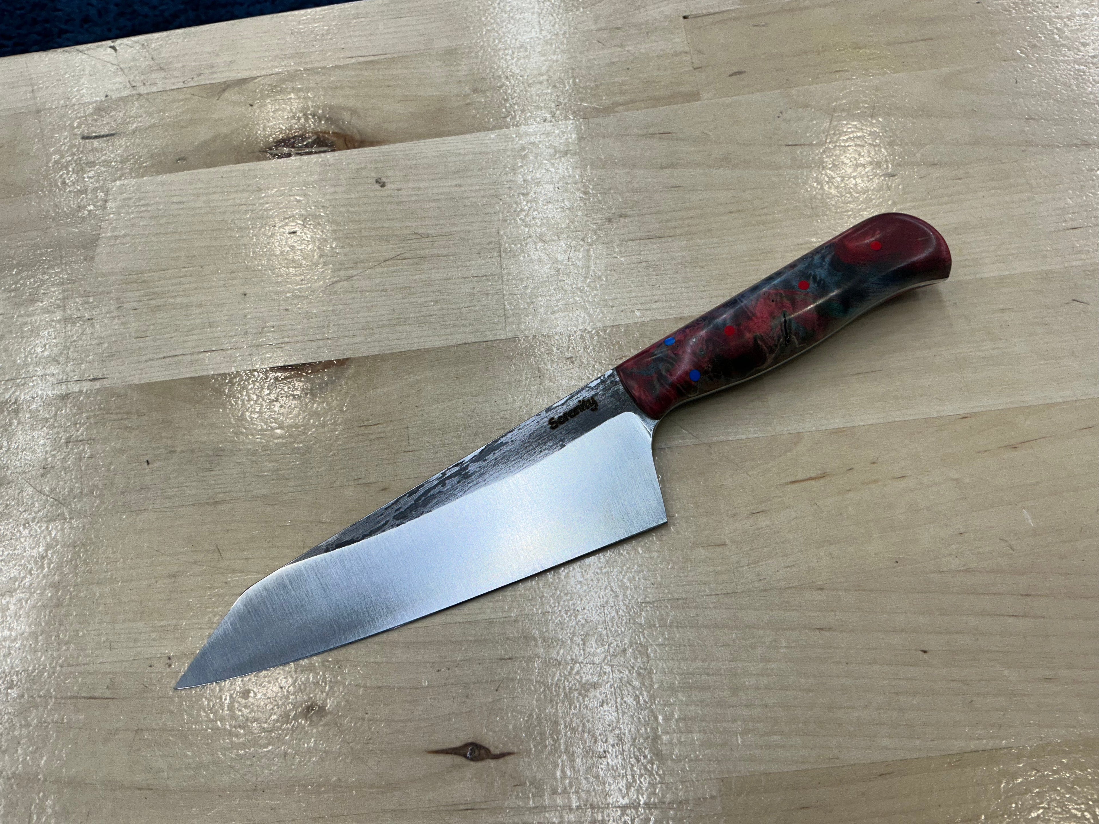 K-Tip Petty/Utility Knife - Red/Blue Box Elder Burl - CPM154