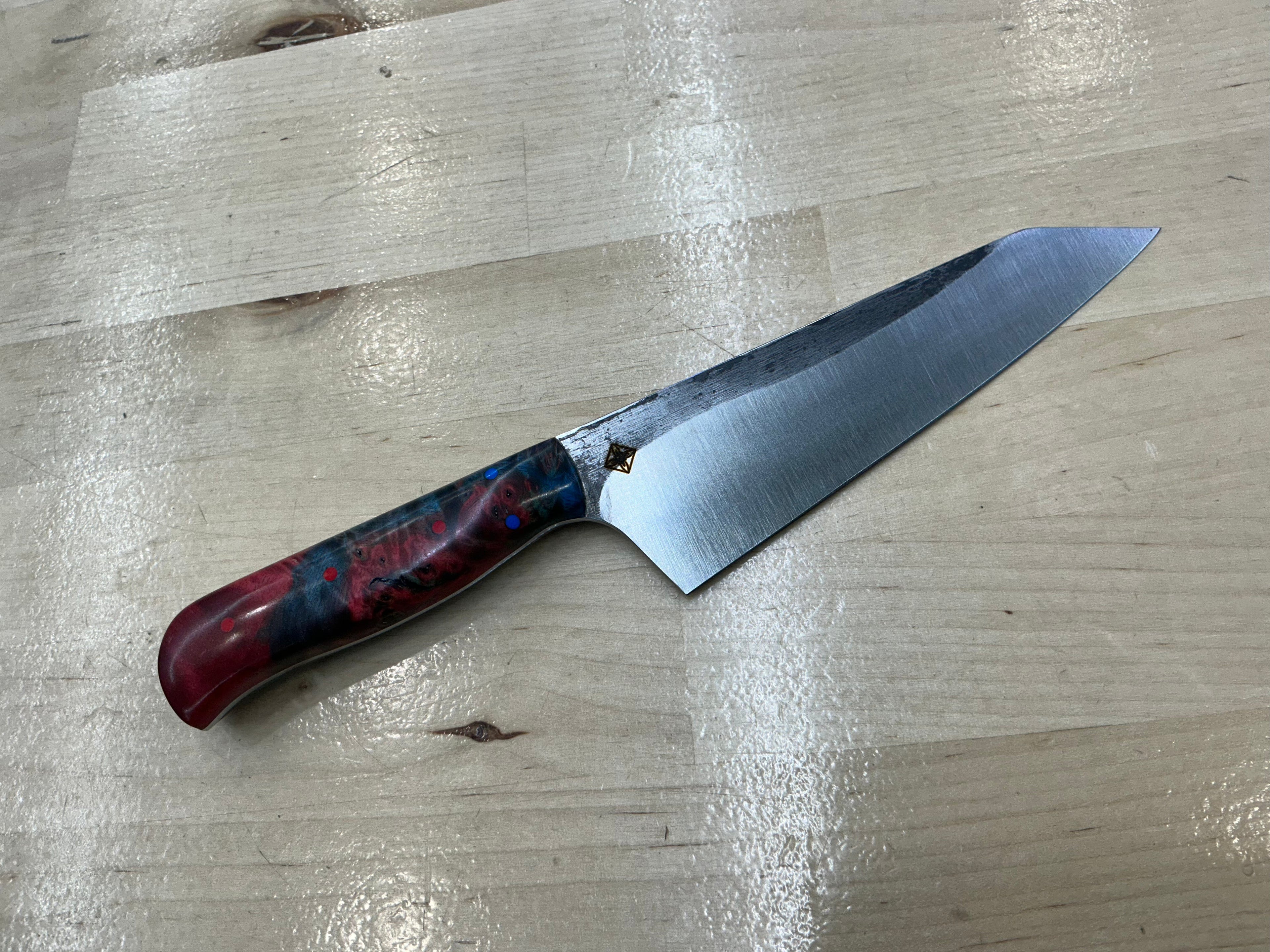 K-Tip Petty/Utility Knife - Red/Blue Box Elder Burl - CPM154