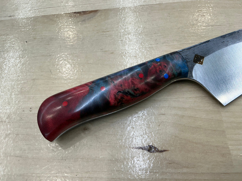 K-Tip Petty/Utility Knife - Red/Blue Box Elder Burl - CPM154