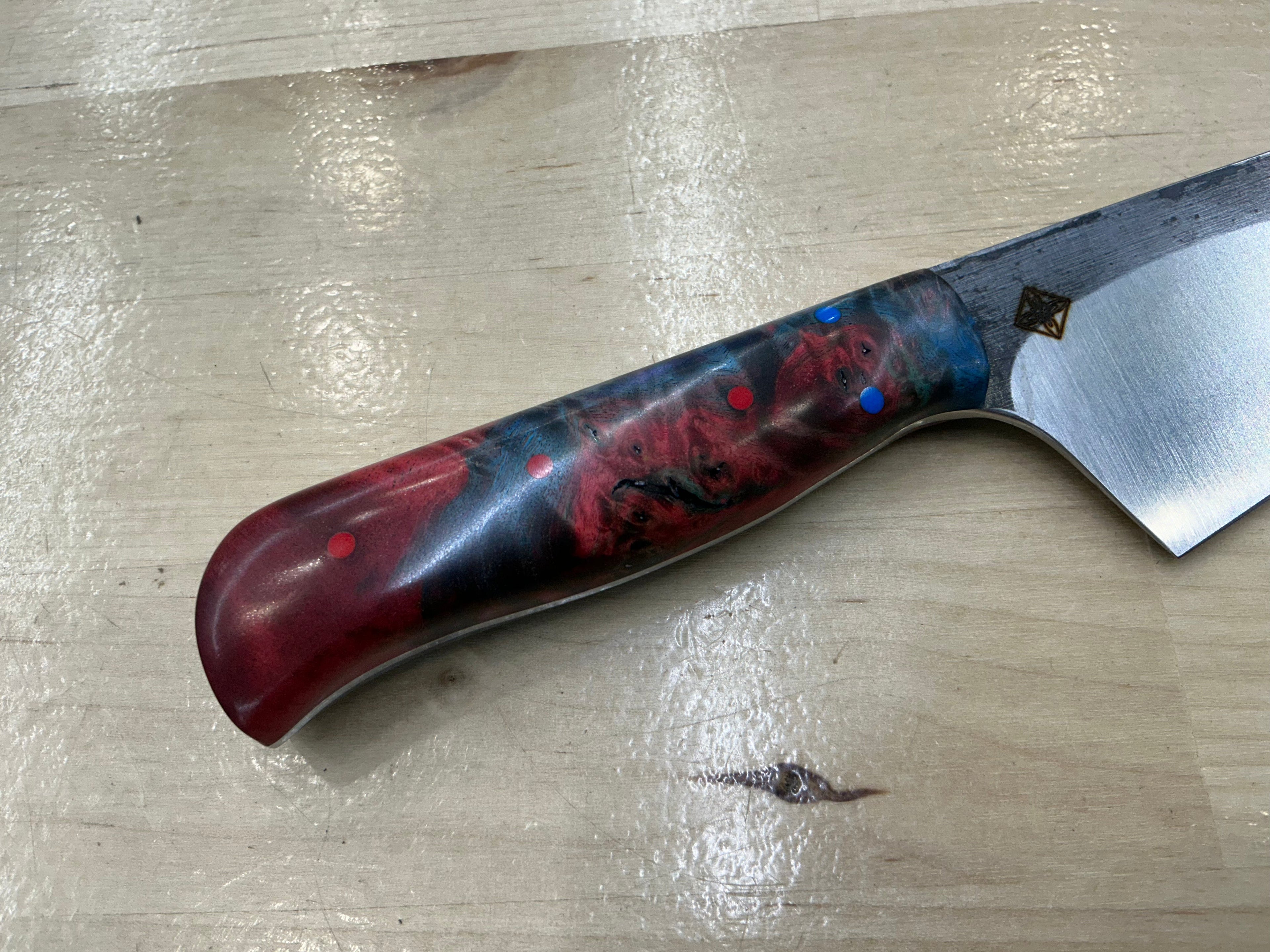 K-Tip Petty/Utility Knife - Red/Blue Box Elder Burl - CPM154