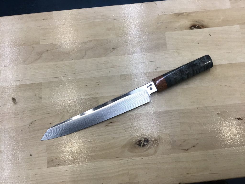 Sujihiki Slicer in CPM MagnaCut - Koa and Box Elder Burl Handle 10” (275mm)