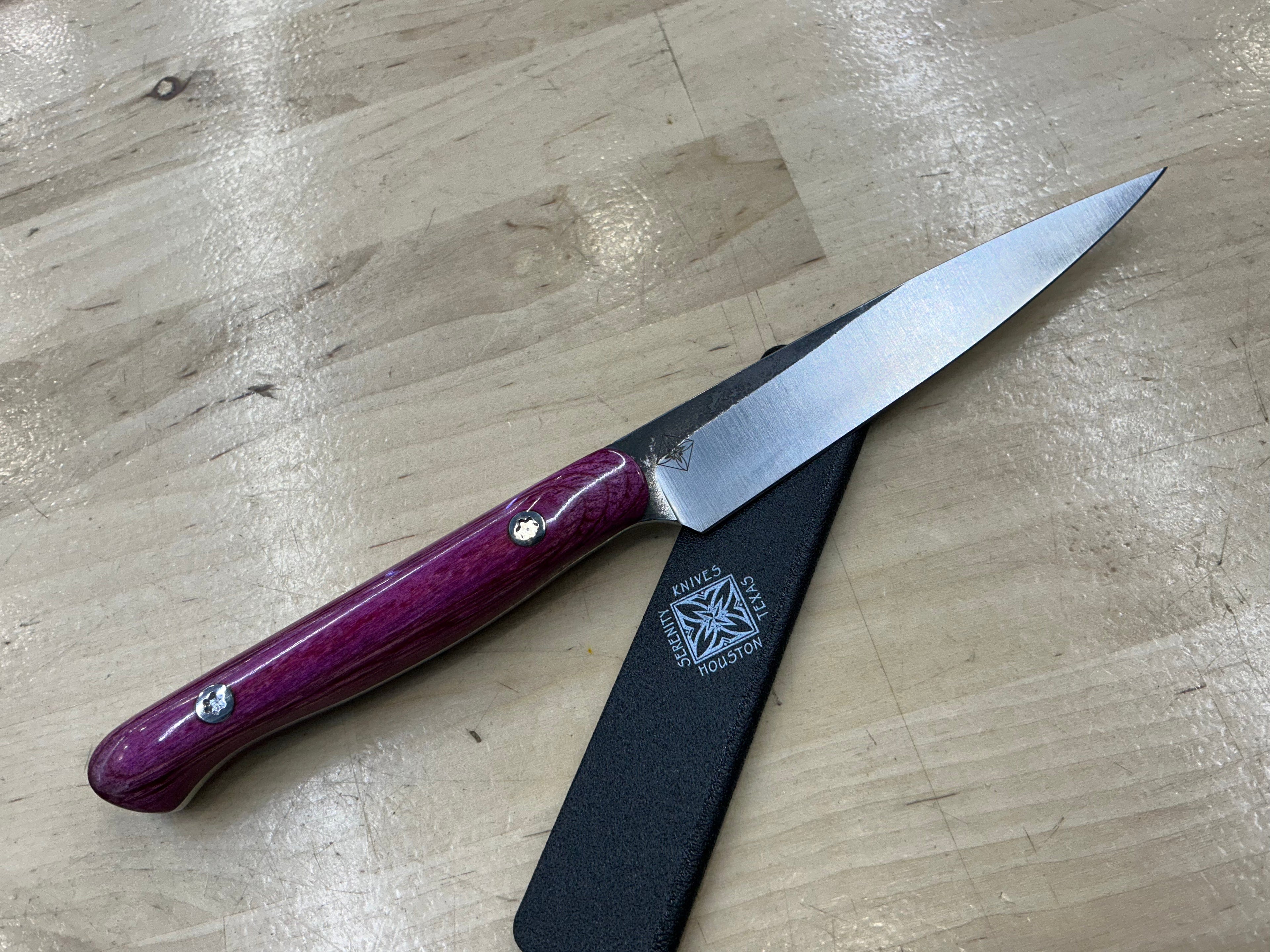 Long Fuschia Paring Knife - CPM154 - Liberty Wood Handle