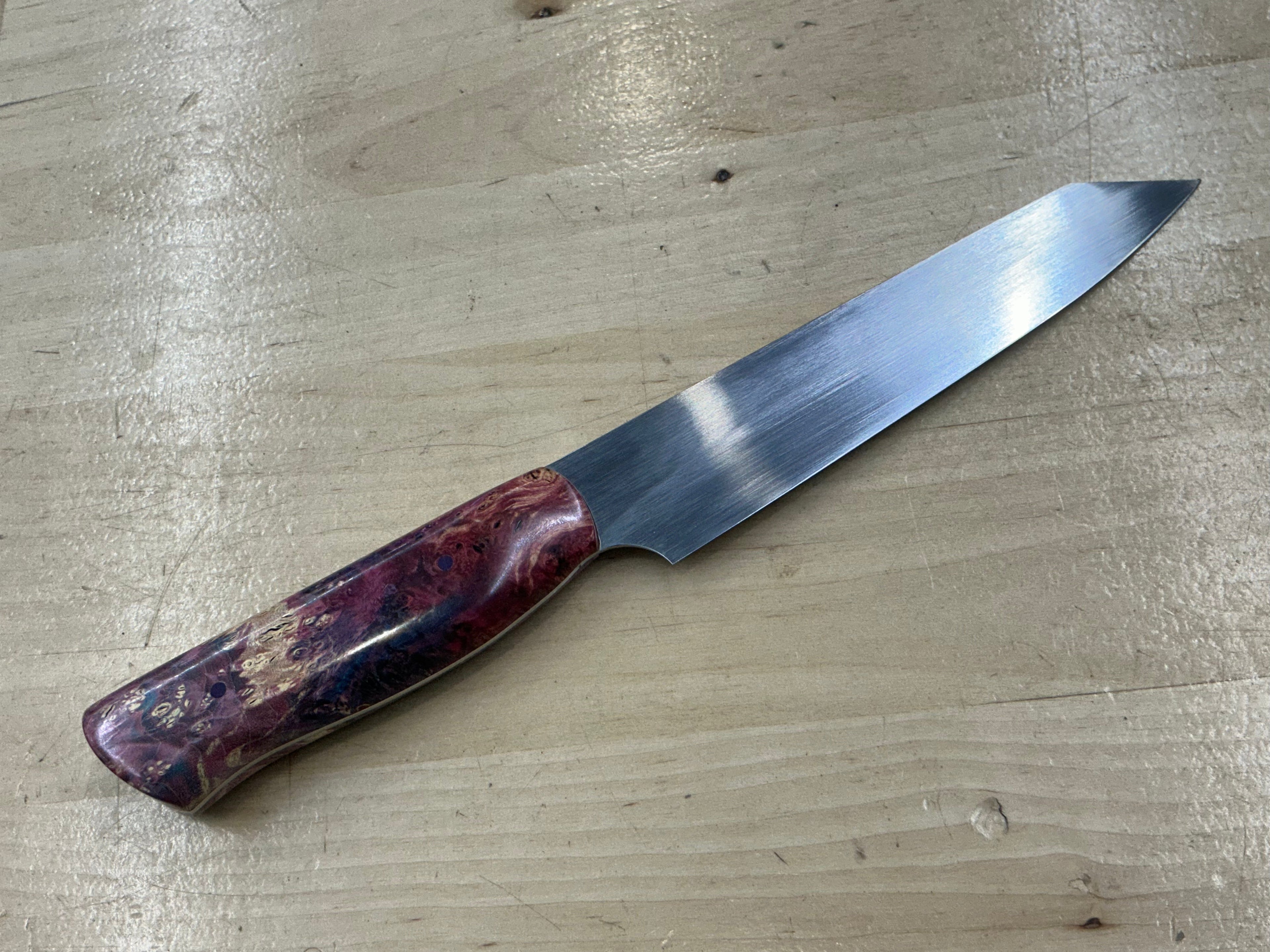 Steaksuki Knife - CPM154 - Purple Box Elder Burl