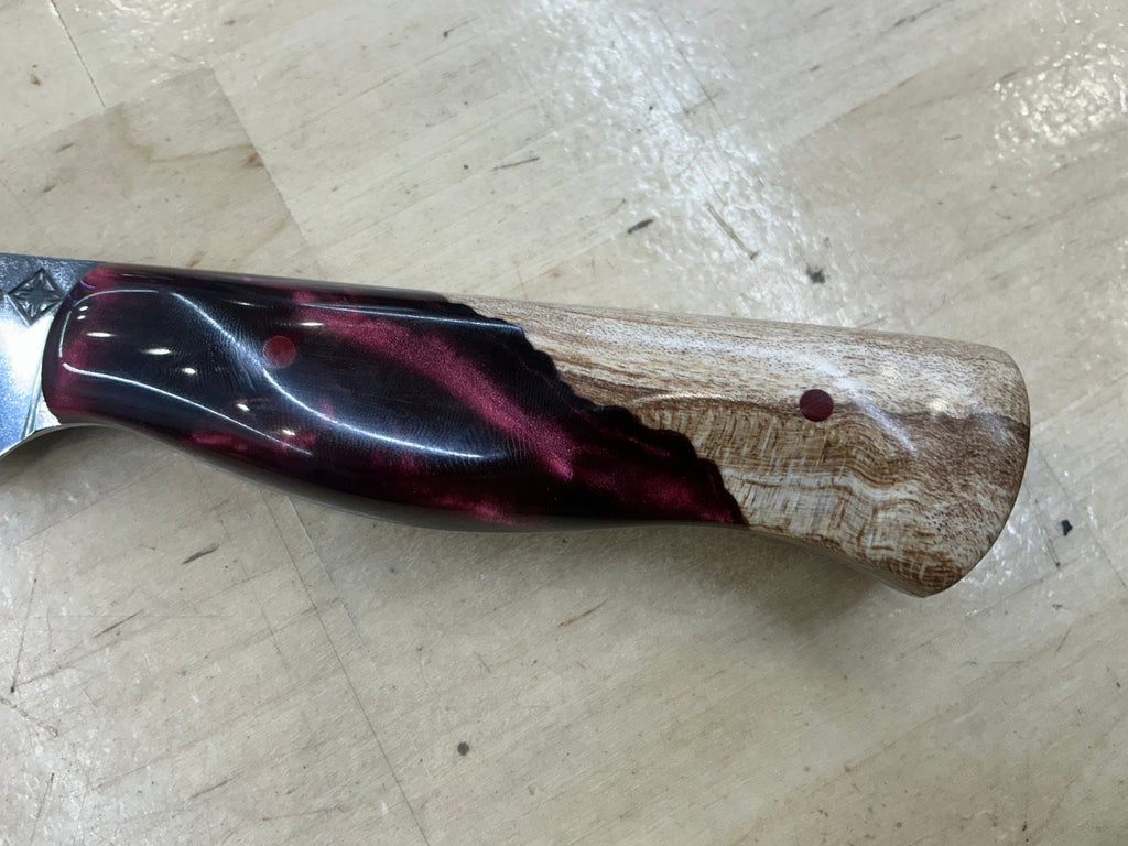 Maple Burl and Burgundy Resin Steak Knife