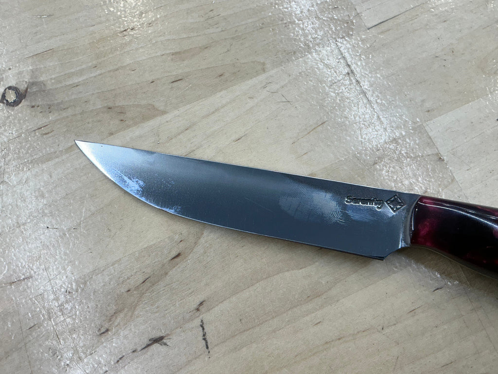 Maple Burl and Burgundy Resin Steak Knife
