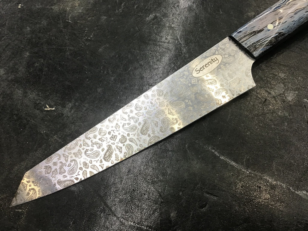 Paisley Petty Knife - Blue Dyed Texas Spalted Pecan - CPM MagnaCut