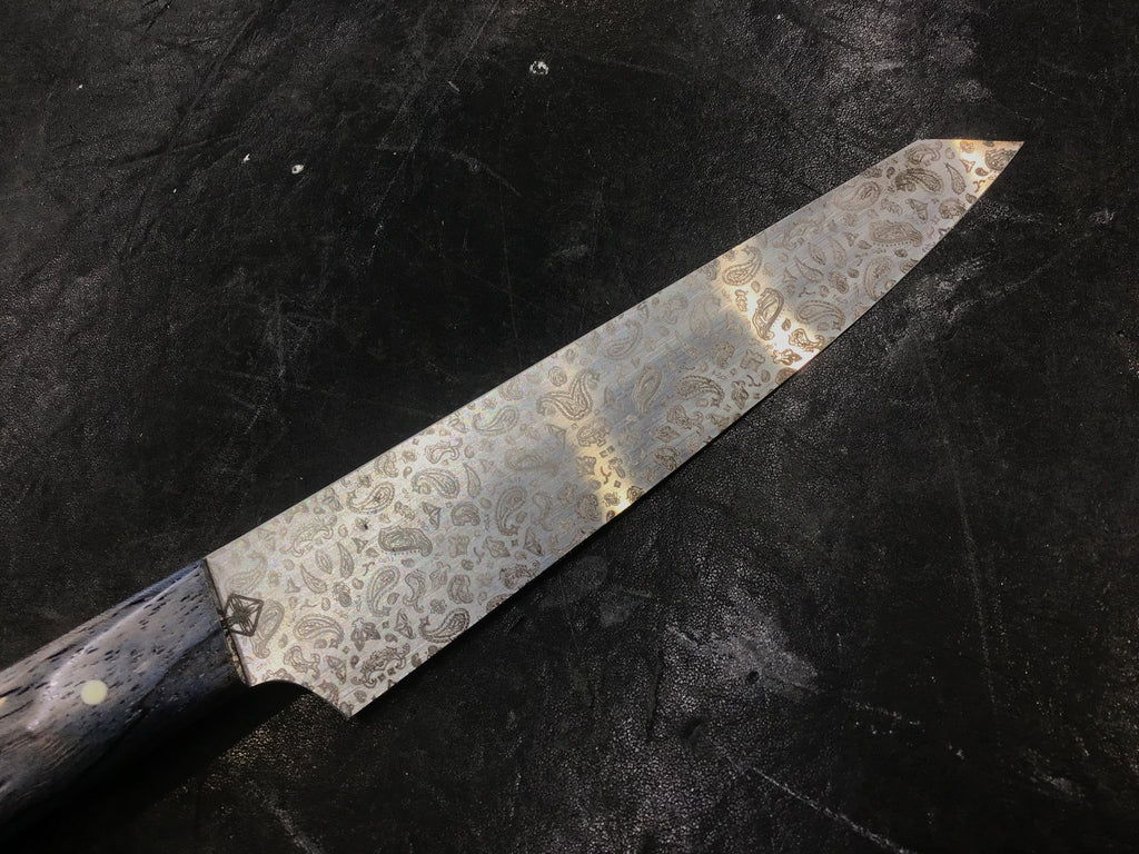 Paisley Petty Knife - Blue Dyed Texas Spalted Pecan - CPM MagnaCut