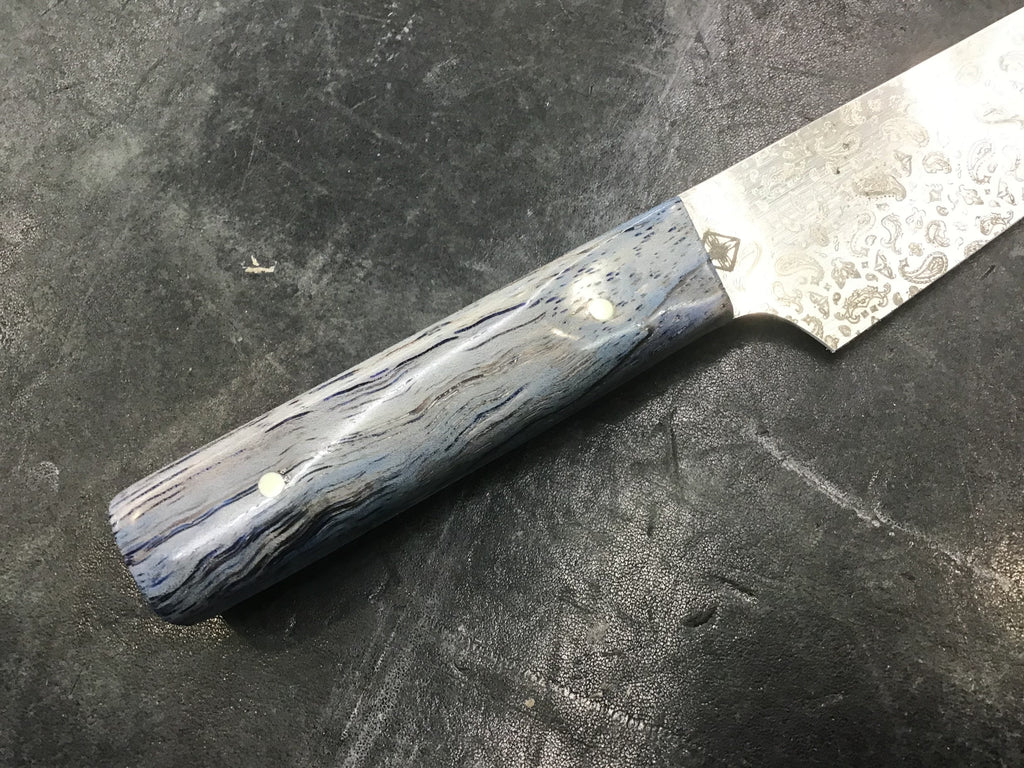 Paisley Petty Knife - Blue Dyed Texas Spalted Pecan - CPM MagnaCut