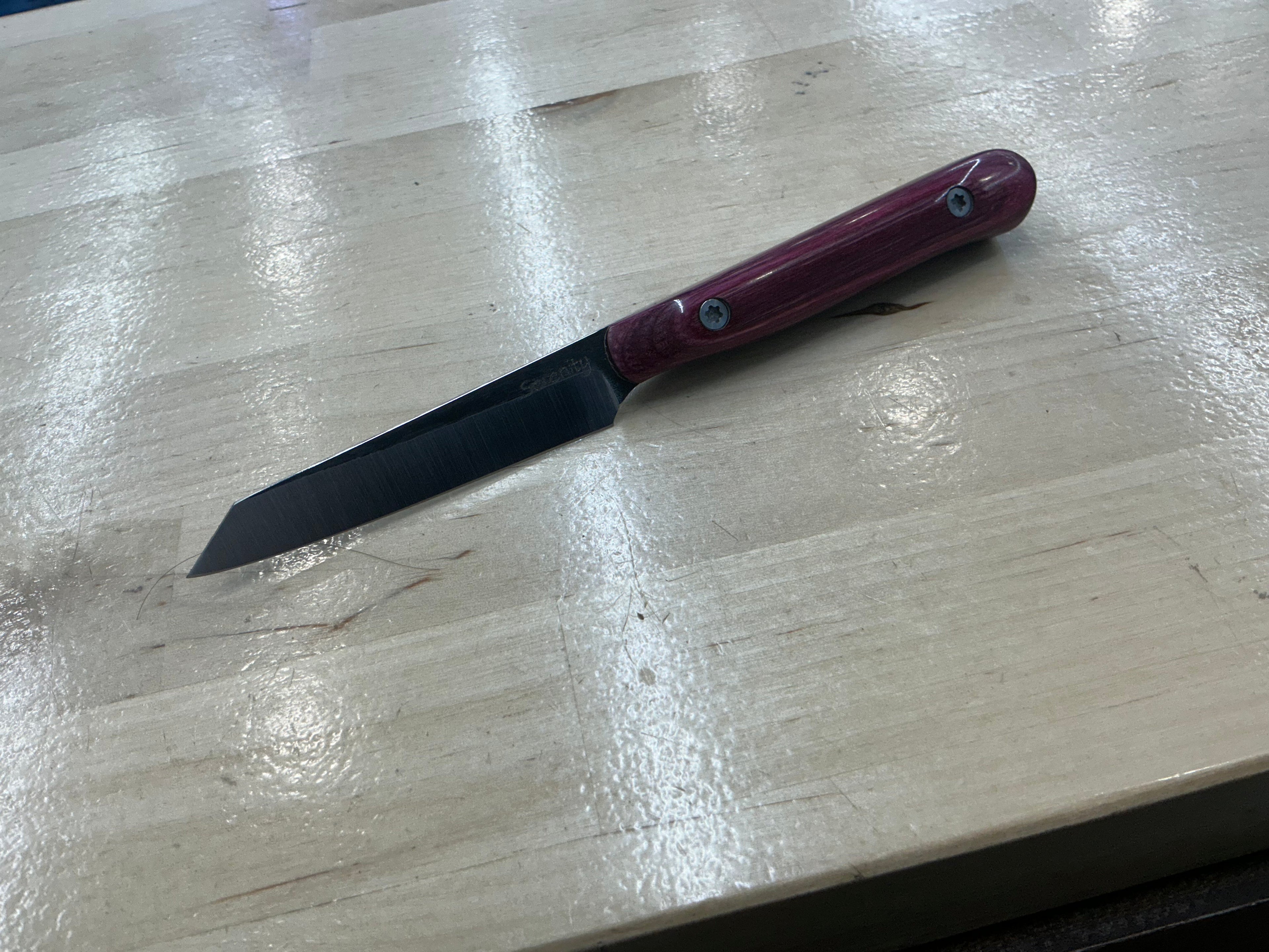 Fuschsia Short Paring Knife - CPM154 - Liberty Wood Handle