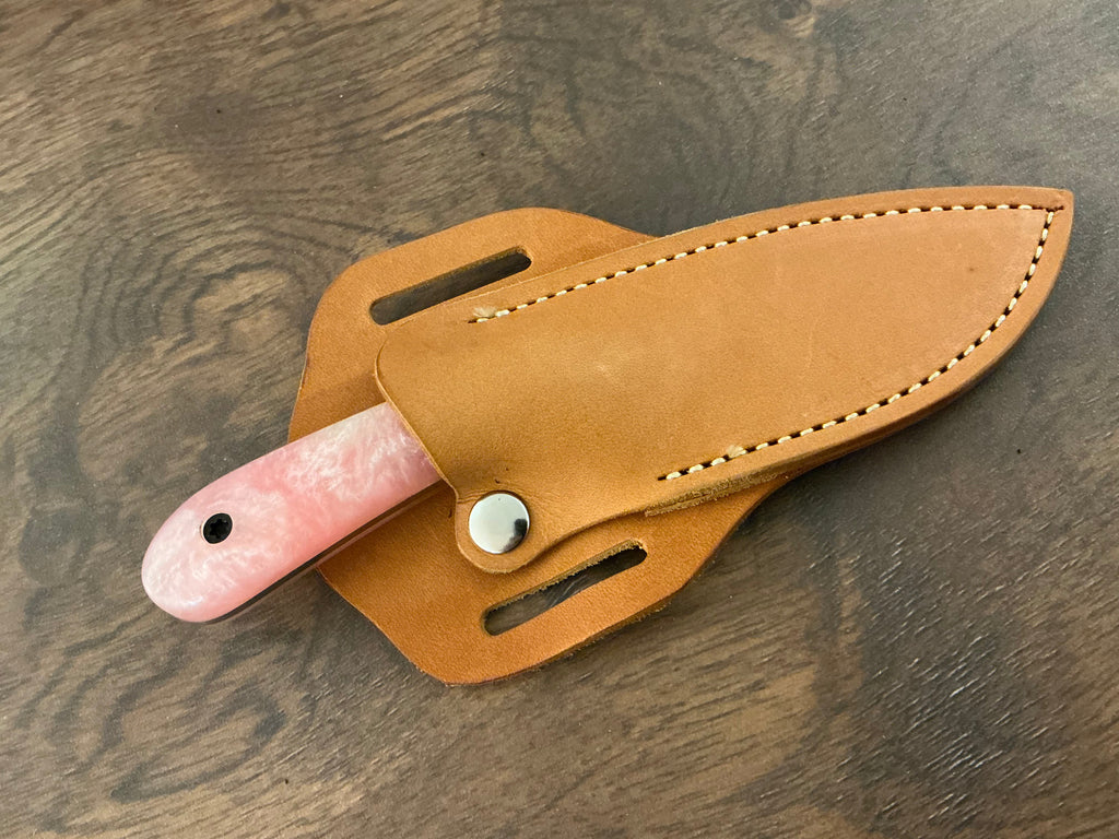 713 Utility Knife - CPM154 with Pink & White Resin Handle