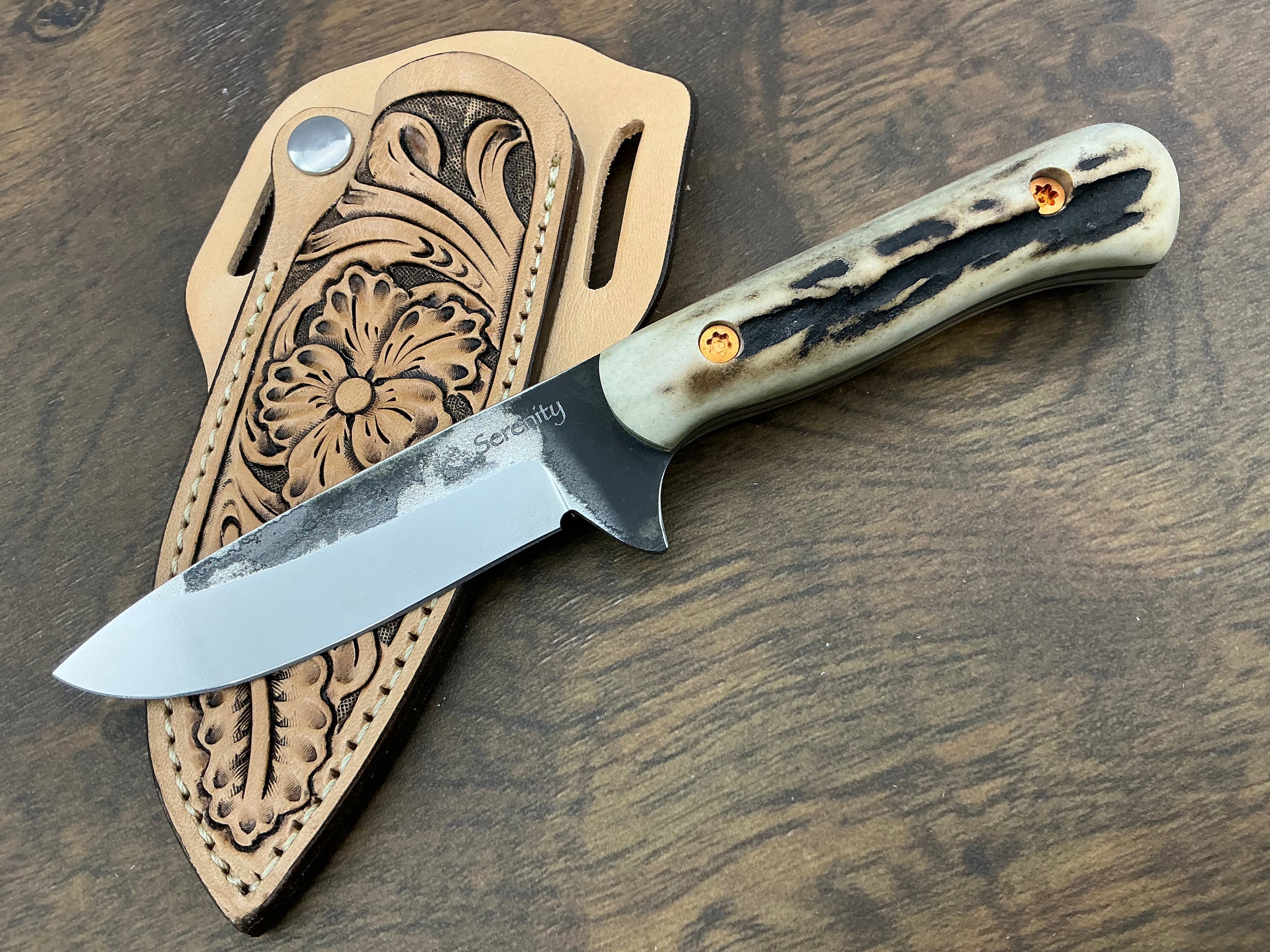 2/5 American Heritage Antler Series Utility Every Day Carry with Handmade Leather Sheath