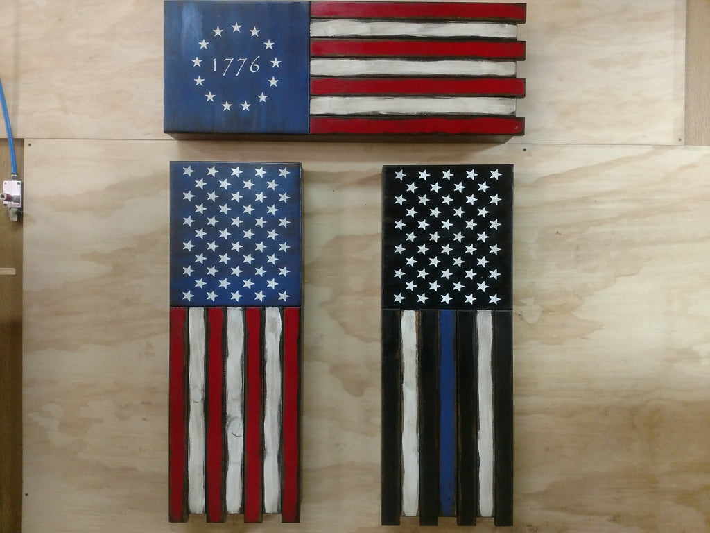 Long Slim “Half” American Flag Wooden Gun Storage Case