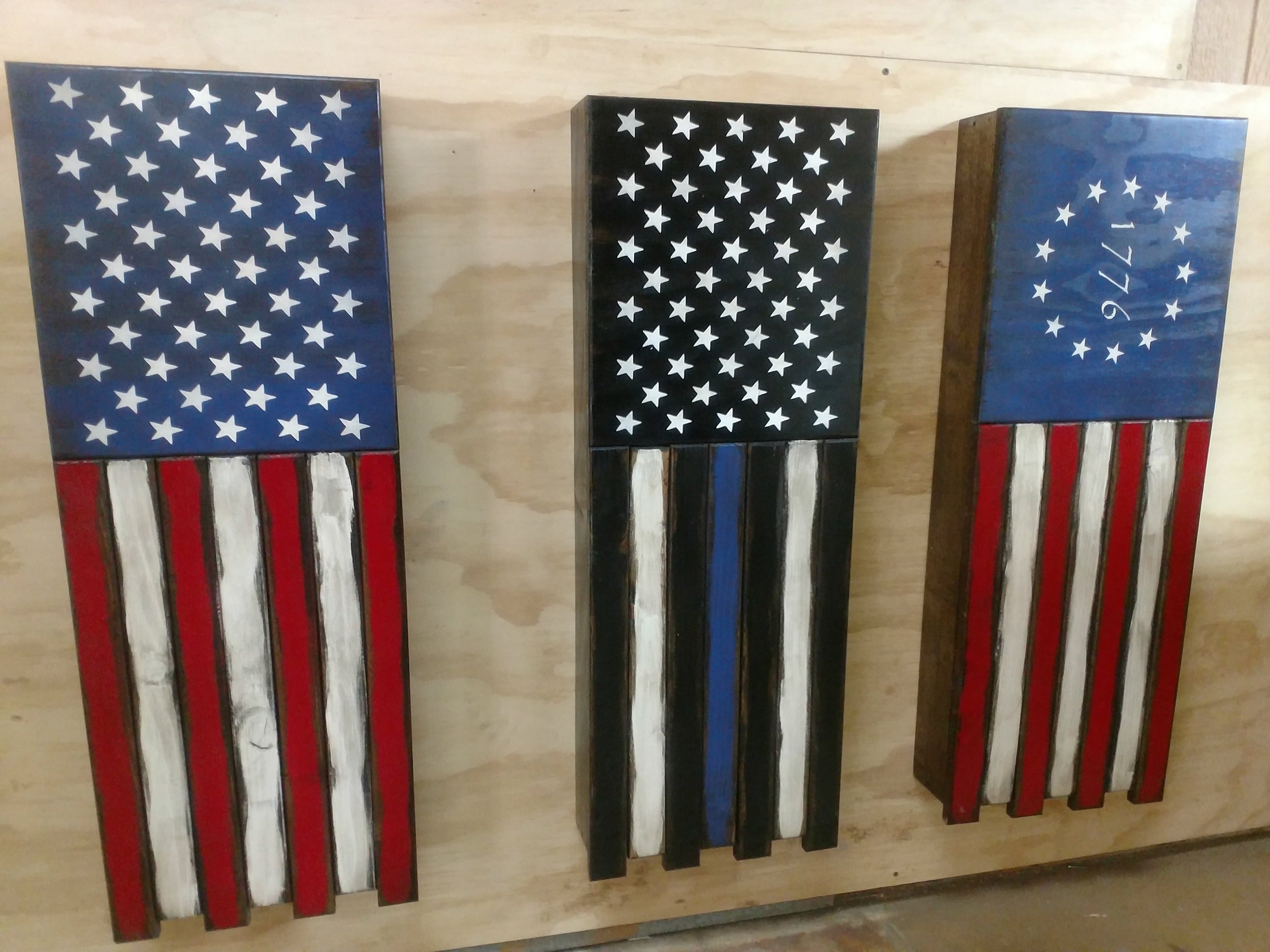 Long Slim “Half” American Flag Wooden Gun Storage Case