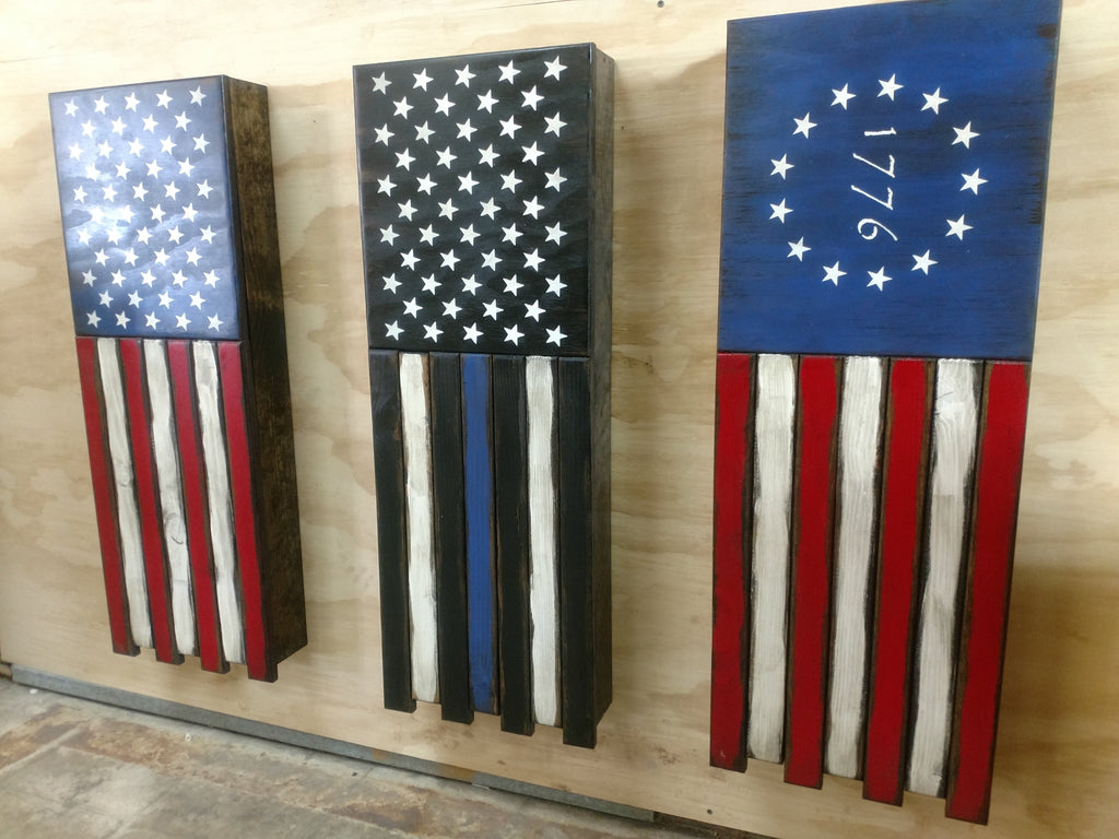 Long Slim “Half” American Flag Wooden Gun Storage Case