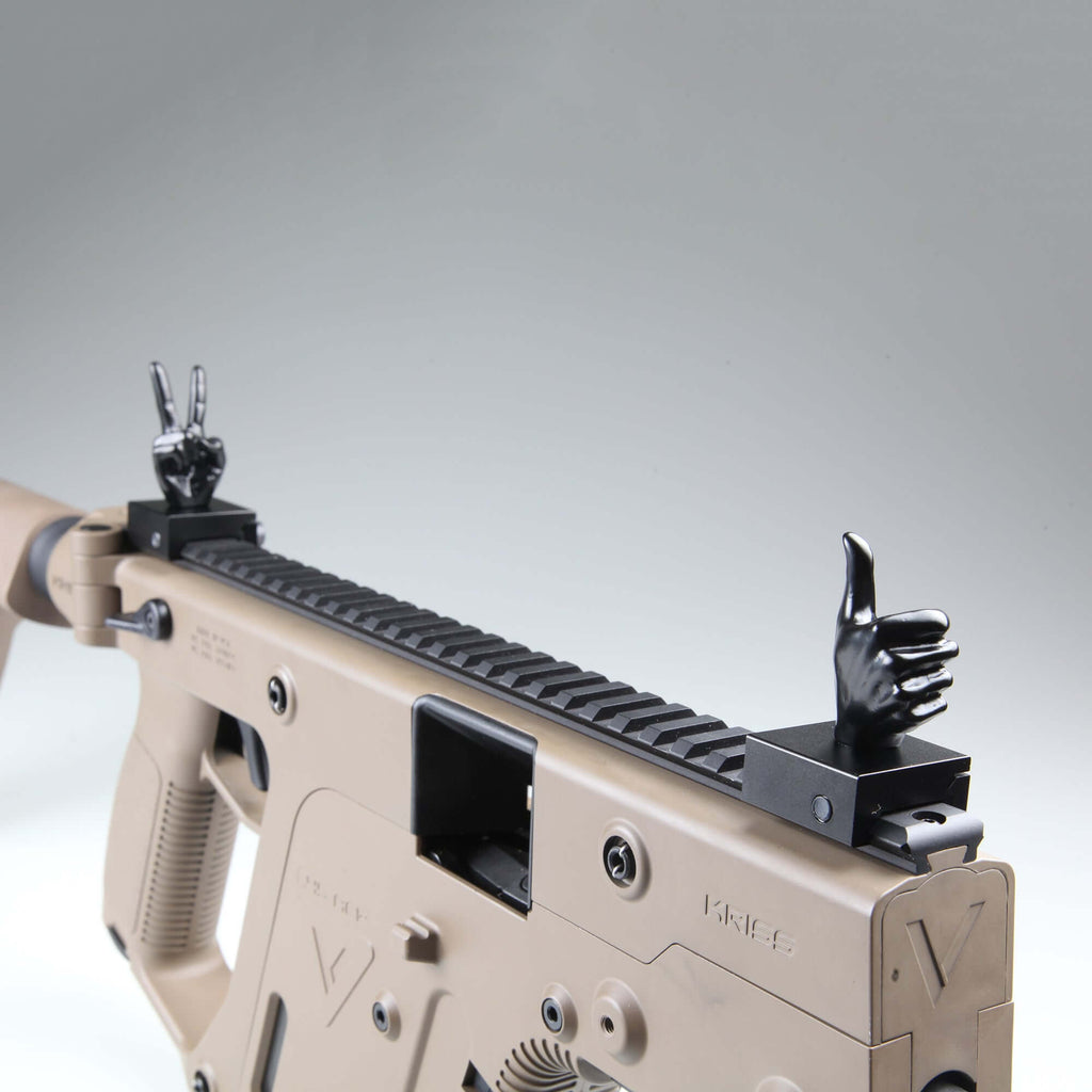 Black Color Novelty Finger Iron Sight Set - Straight (V Hand & Thumbs Up)