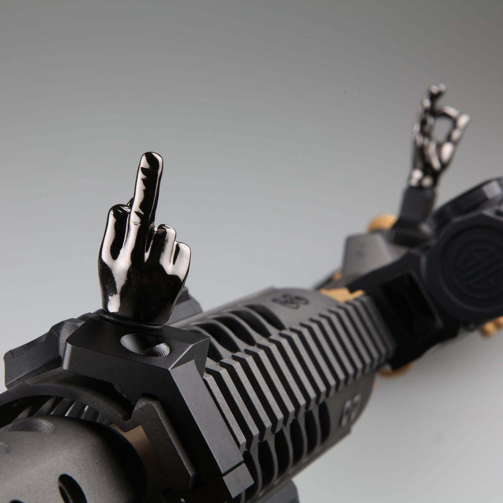 Gloss Tungsten Grey Color Novelty Finger Iron Sight Set - Offset 45 Degree (Middle Finger & OK Hand)