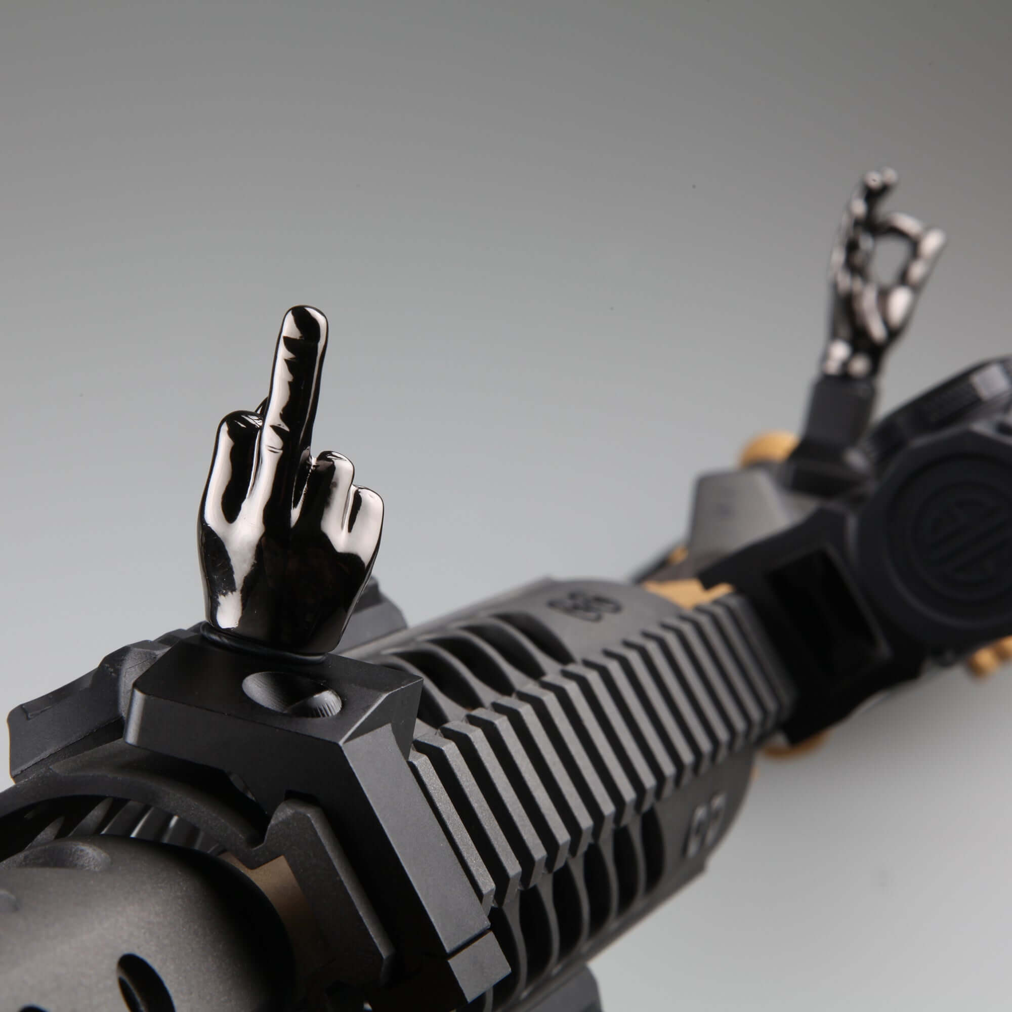 Gloss Tungsten Grey Color Novelty Finger Iron Sight Set - Offset 45 Degree (Middle Finger & OK Hand)