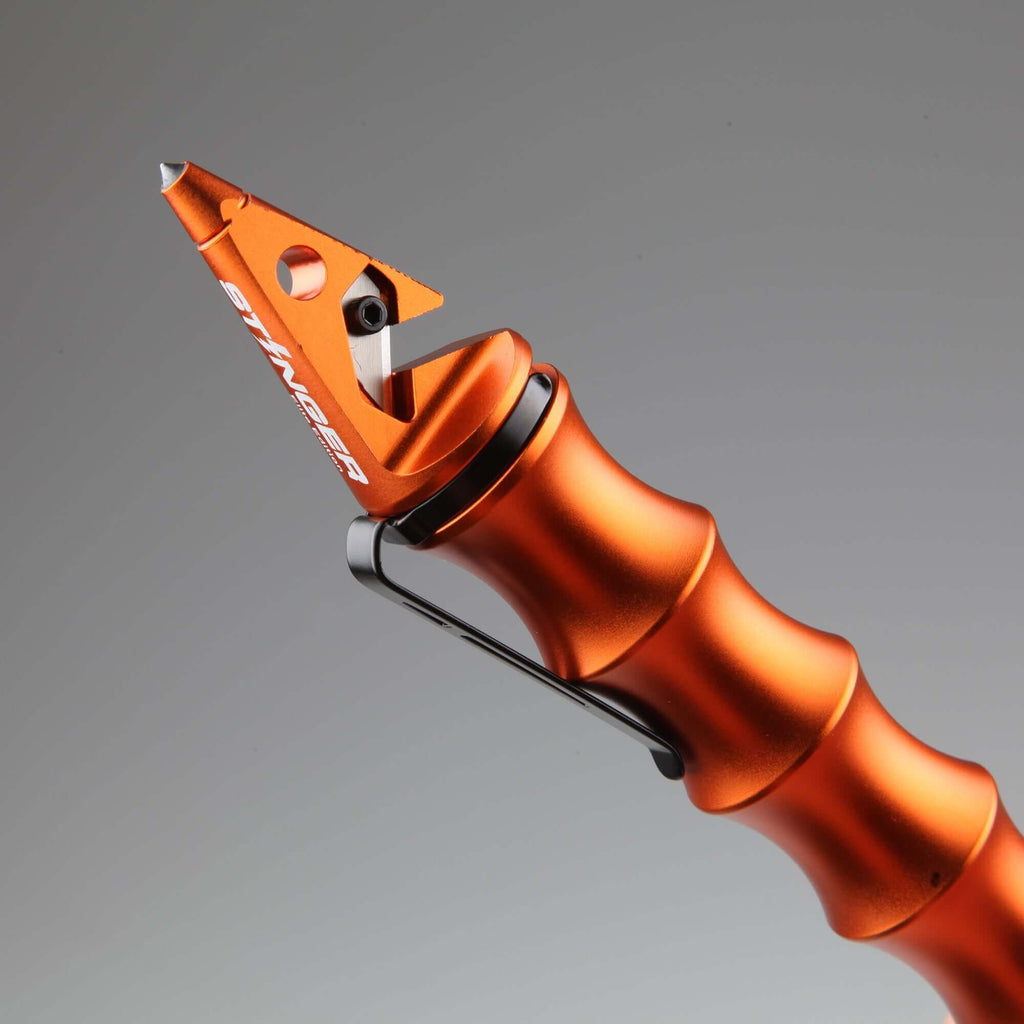Stinger Whip Car Emergency Tool with Seat Belt Cutter and Window Breaker (Elite Edition, Orange)